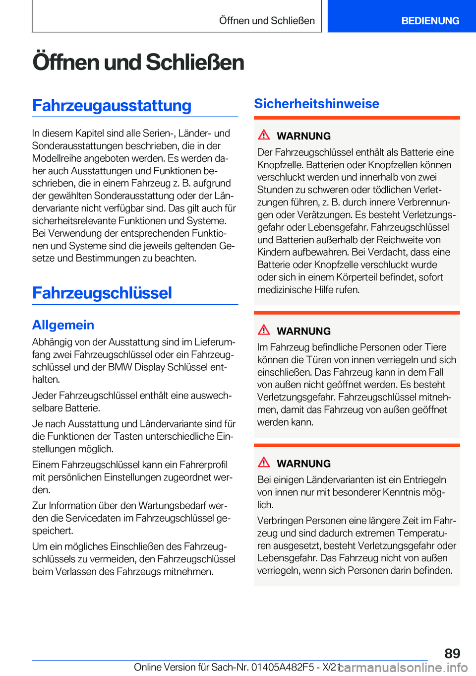 BMW X3 2022  Betriebsanleitungen (in German) �