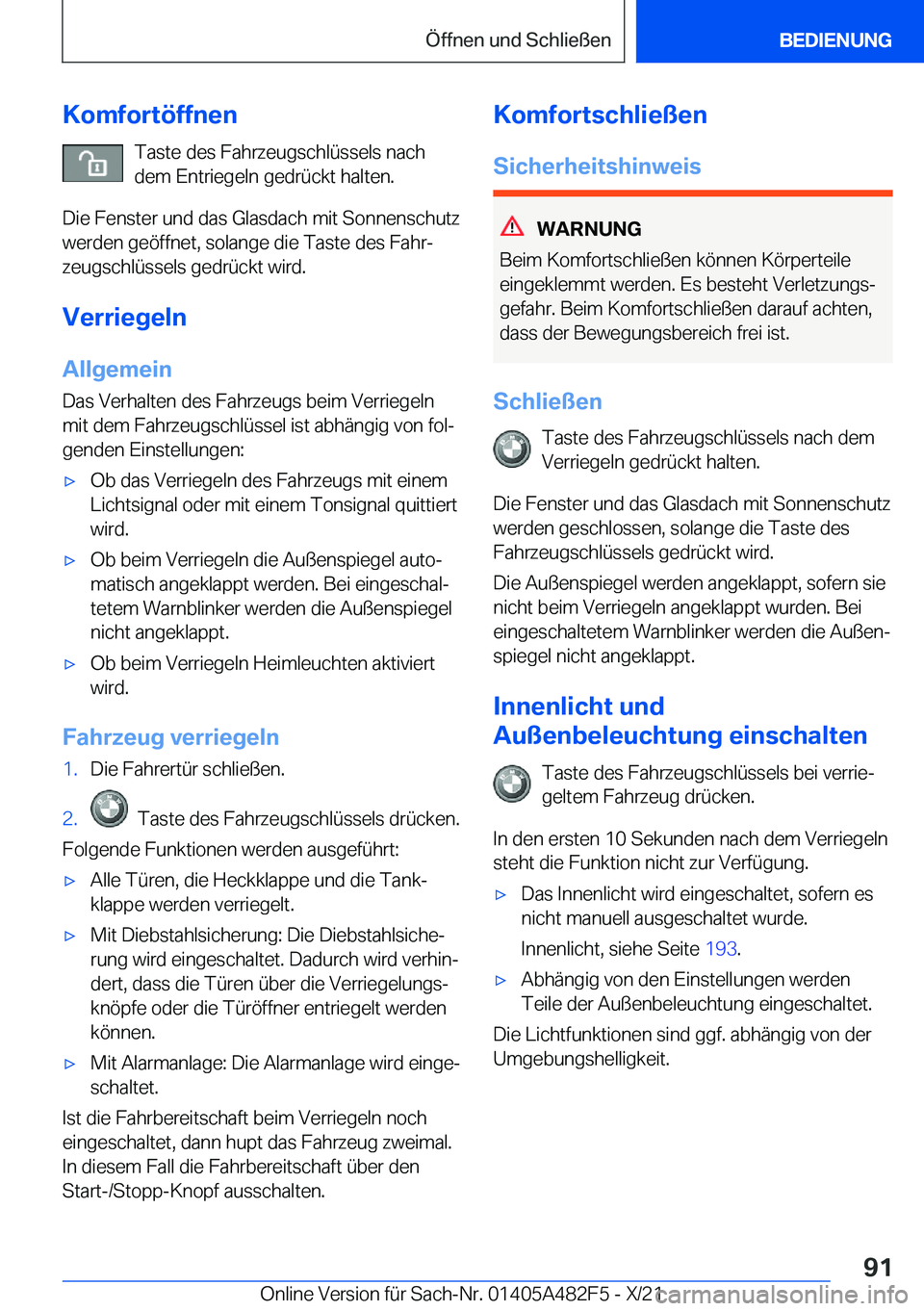 BMW X3 2022  Betriebsanleitungen (in German) �K�o�m�f�o�r�t�
