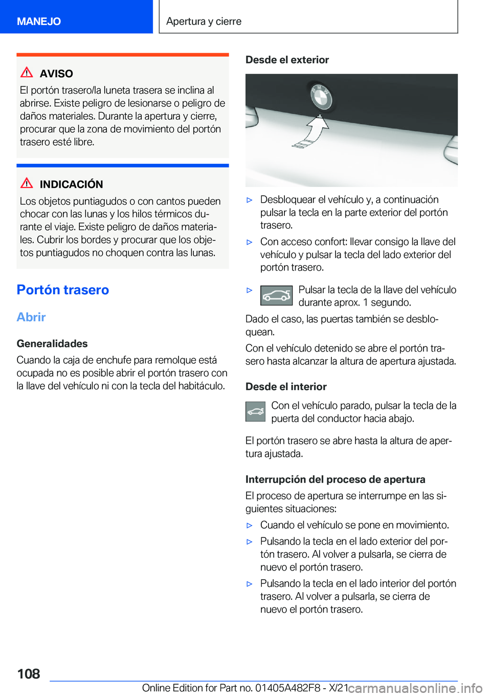 BMW X3 2022  Manuales de Empleo (in Spanish) �A�V�I�S�O
�E�l��p�o�r�t�
