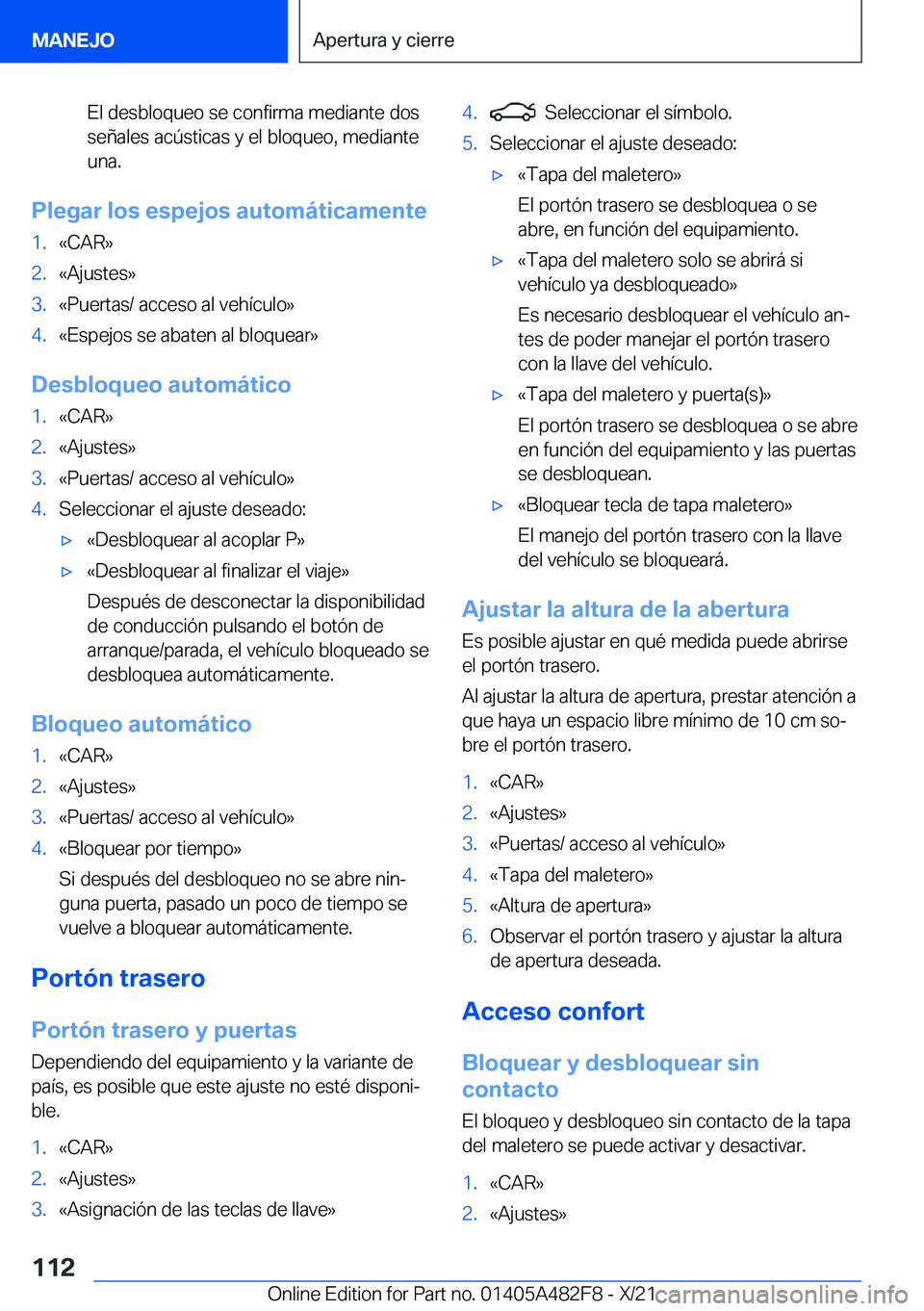 BMW X3 2022  Manuales de Empleo (in Spanish) �E�l��d�e�s�b�l�o�q�u�e�o��s�e��c�o�n�f�i�r�m�a��m�e�d�i�a�n�t�e��d�o�s
�s�e�
