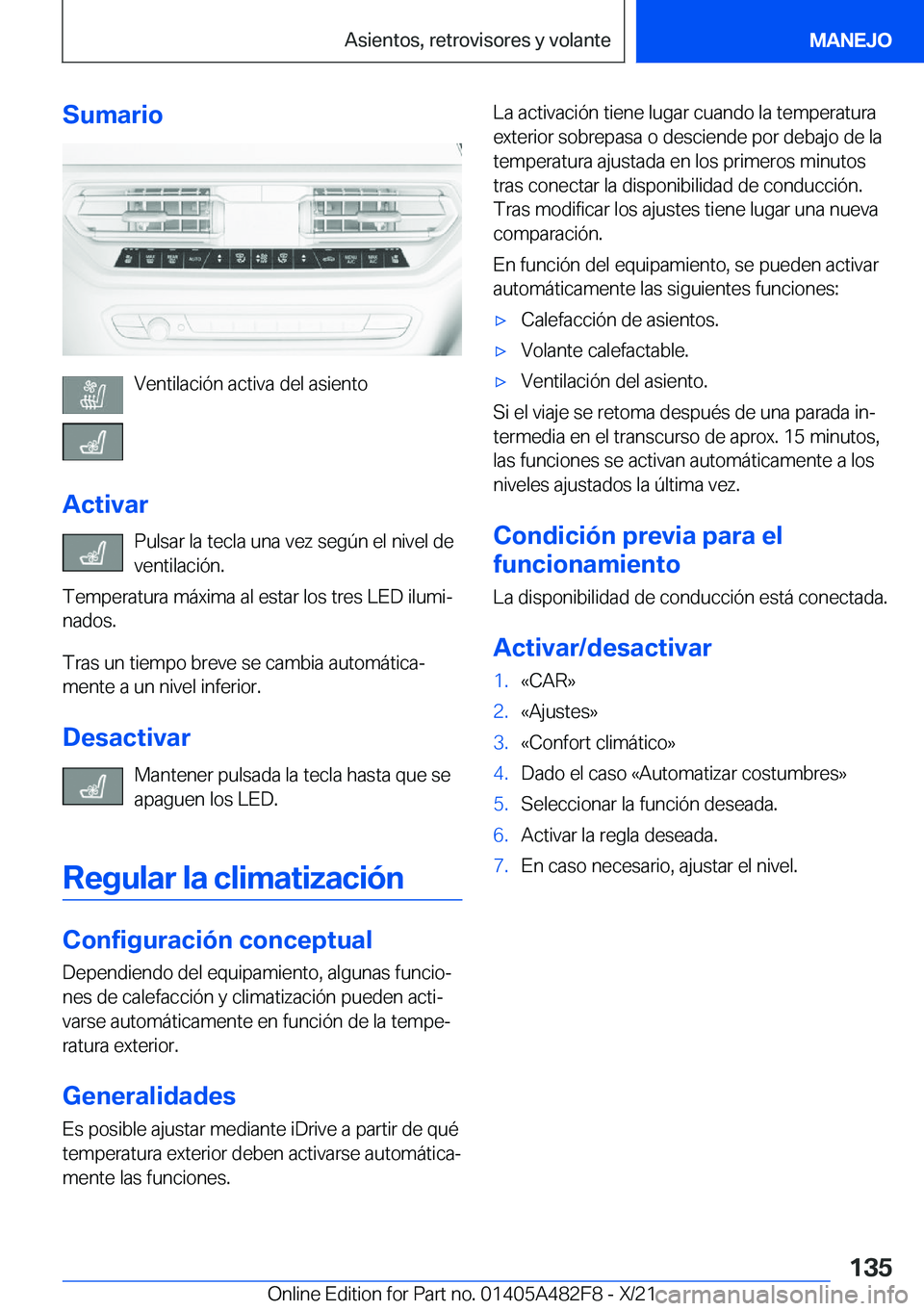 BMW X3 2022  Manuales de Empleo (in Spanish) �S�u�m�a�r�i�o
�V�e�n�t�i�l�a�c�i�