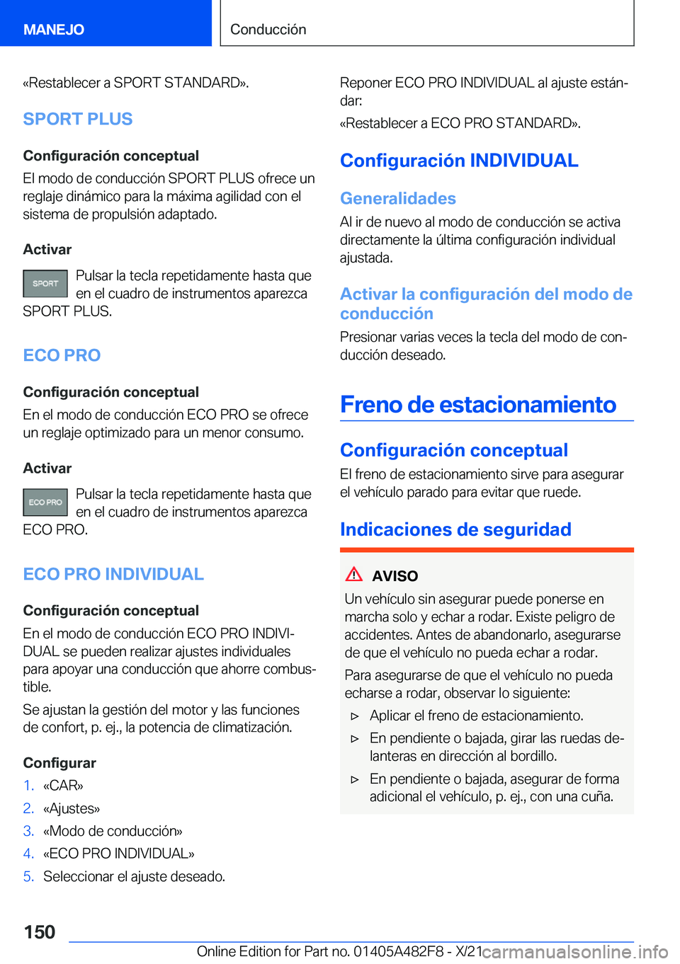 BMW X3 2022  Manuales de Empleo (in Spanish) �«�R�e�s�t�a�b�l�e�c�e�r��a��S�P�O�R�T��S�T�A�N�D�A�R�D�{�.�S�P�O�R�T��P�L�U�S
�C�o�n�f�i�g�u�r�a�c�i�
