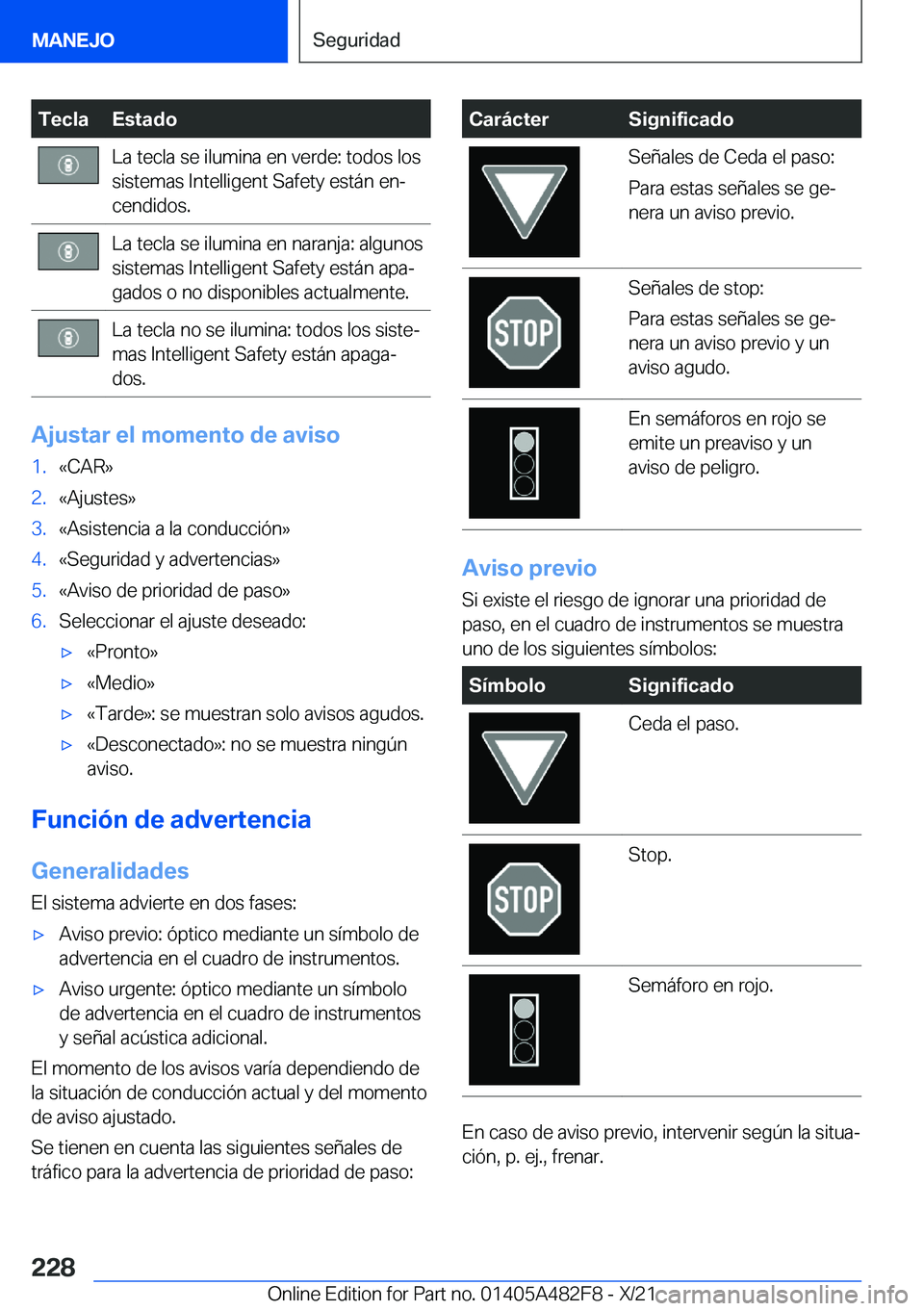 BMW X3 2022  Manuales de Empleo (in Spanish) �T�e�c�l�a�E�s�t�a�d�o�L�a��t�e�c�l�a��s�e��i�l�u�m�i�n�a��e�n��v�e�r�d�e�:��t�o�d�o�s��l�o�s�s�i�s�t�e�m�a�s��I�n�t�e�l�l�i�g�e�n�t��S�a�f�e�t�y��e�s�t�