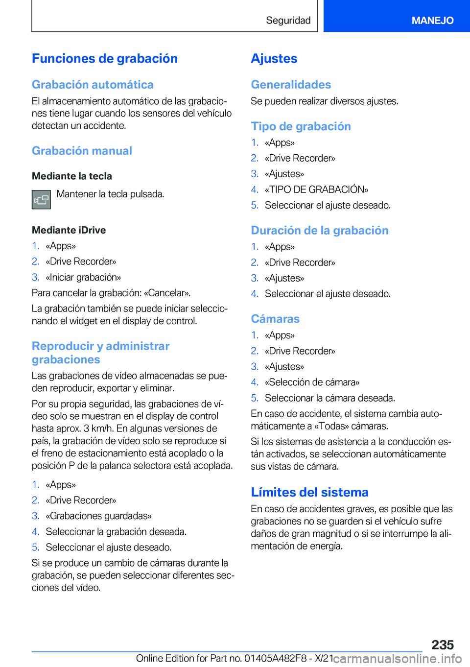 BMW X3 2022  Manuales de Empleo (in Spanish) �F�u�n�c�i�o�n�e�s��d�e��g�r�a�b�a�c�i�