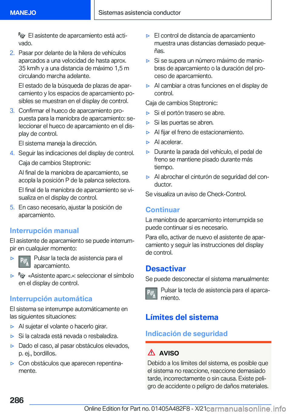 BMW X3 2022  Manuales de Empleo (in Spanish) ���E�l��a�s�i�s�t�e�n�t�e��d�e��a�p�a�r�c�a�m�i�e�n�t�o��e�s�t�