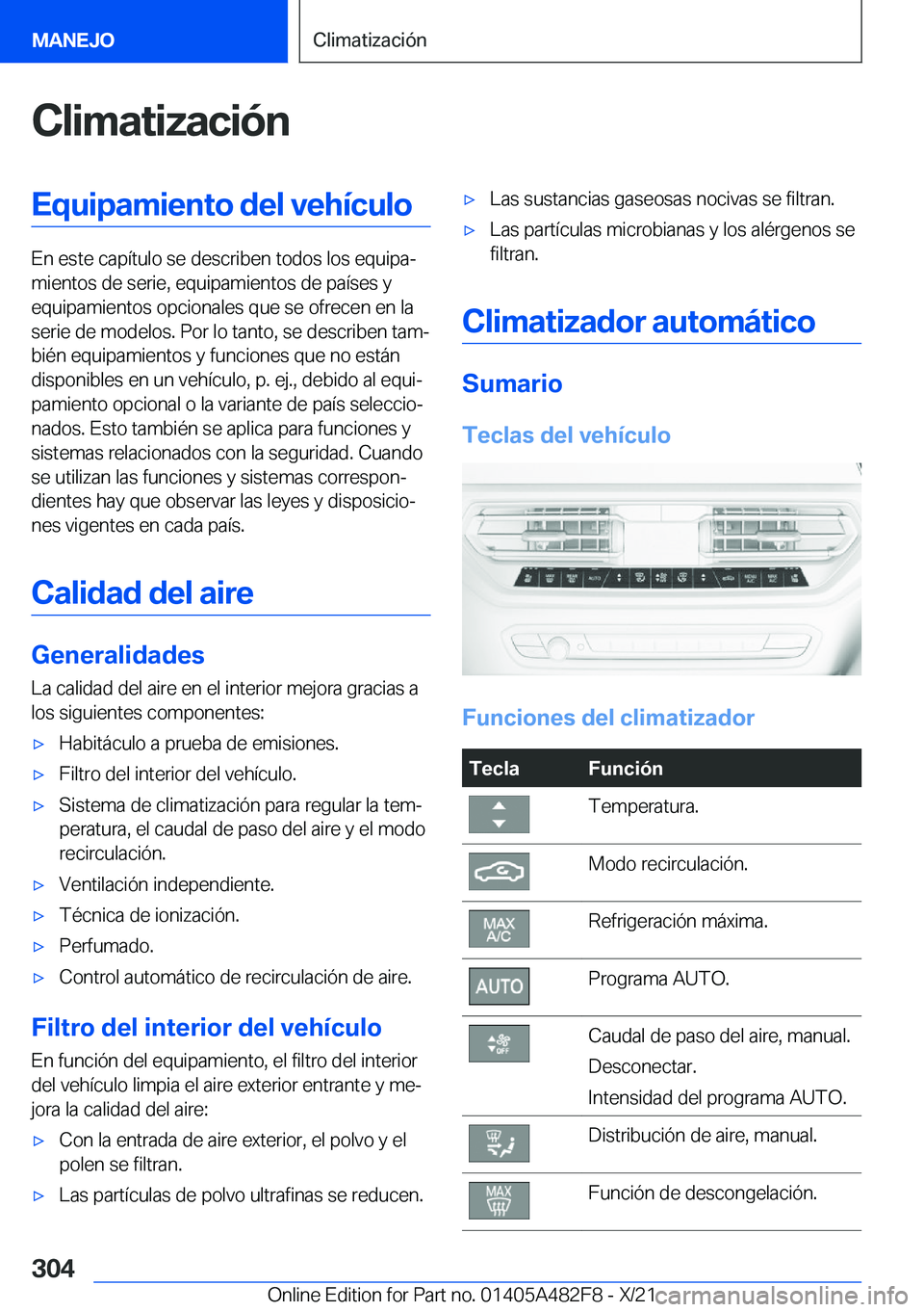 BMW X3 2022  Manuales de Empleo (in Spanish) �C�l�i�m�a�t�i�z�a�c�i�