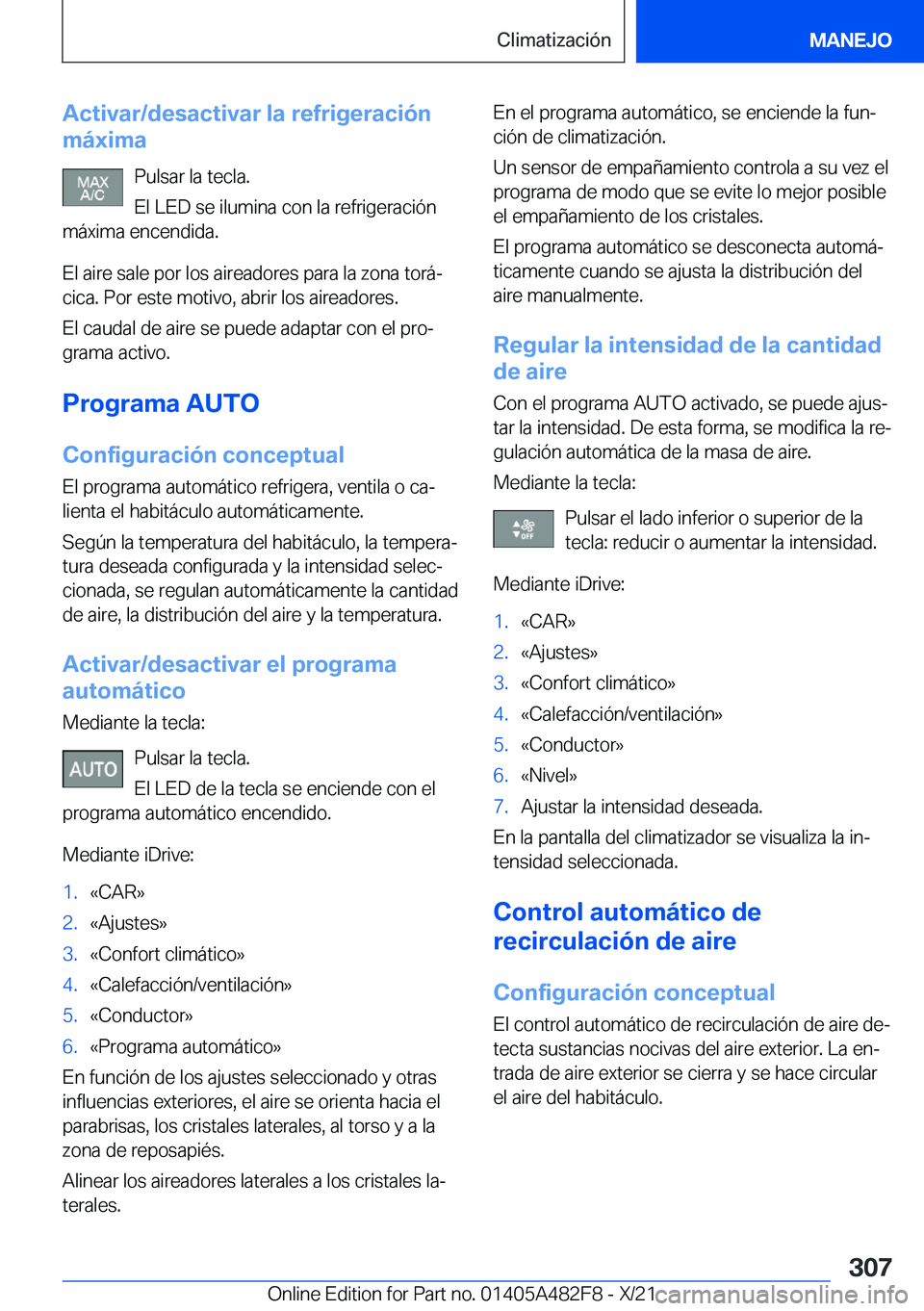 BMW X3 2022  Manuales de Empleo (in Spanish) �A�c�t�i�v�a�r�/�d�e�s�a�c�t�i�v�a�r��l�a��r�e�f�r�i�g�e�r�a�c�i�
