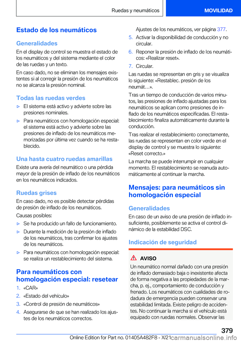 BMW X3 2022  Manuales de Empleo (in Spanish) �E�s�t�a�d�o��d�e��l�o�s��n�e�u�m�