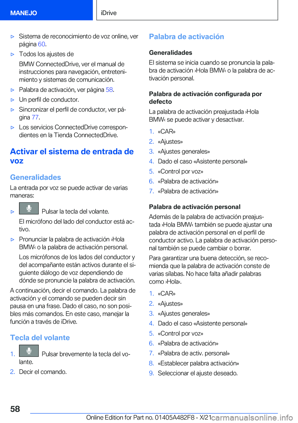 BMW X3 2022  Manuales de Empleo (in Spanish) x�S�i�s�t�e�m�a��d�e��r�e�c�o�n�o�c�i�m�i�e�n�t�o��d�e��v�o�z��o�n�l�i�n�e�,��v�e�r�p�