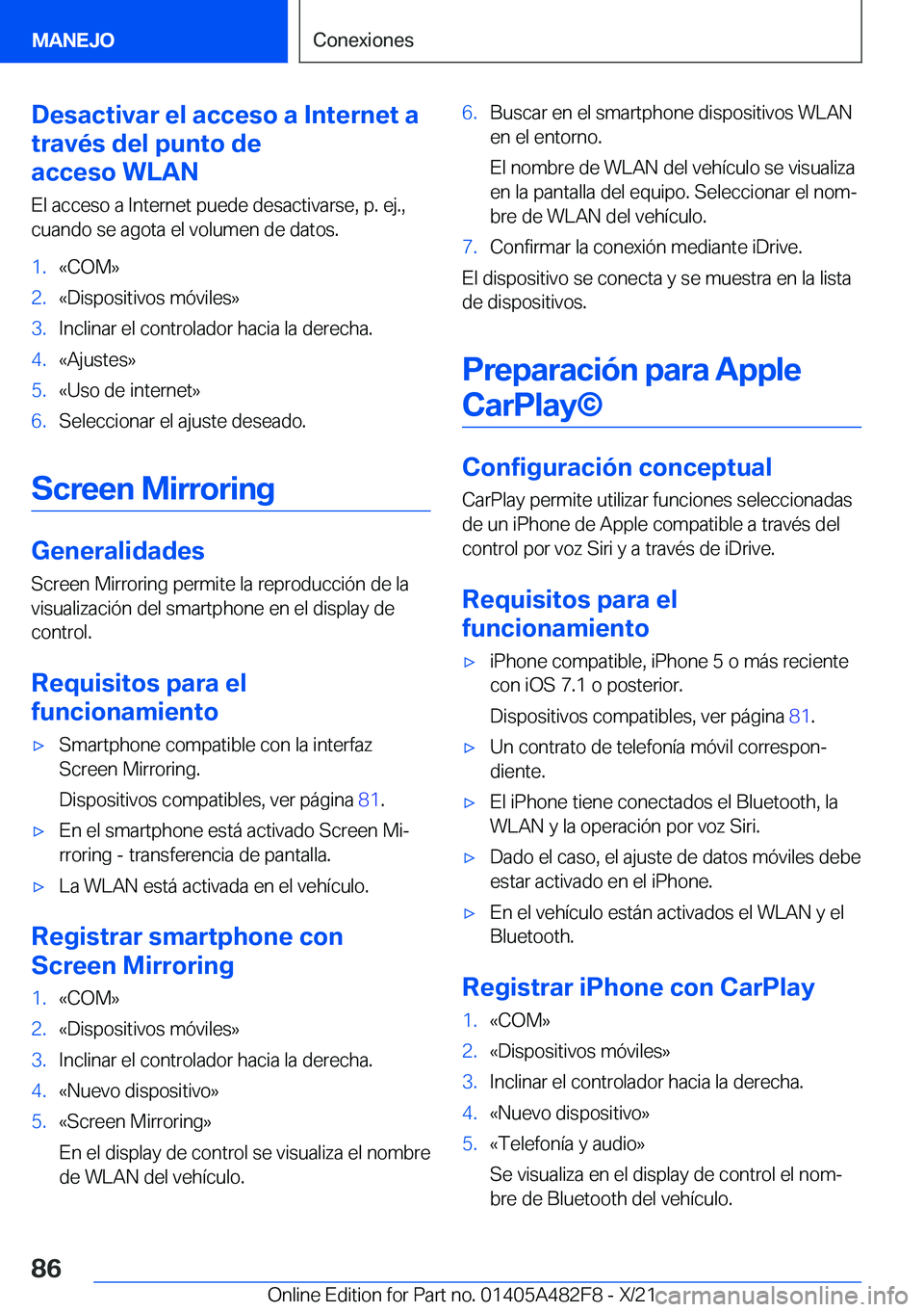 BMW X3 2022  Manuales de Empleo (in Spanish) �D�e�s�a�c�t�i�v�a�r��e�l��a�c�c�e�s�o��a��I�n�t�e�r�n�e�t��a
�t�r�a�v�