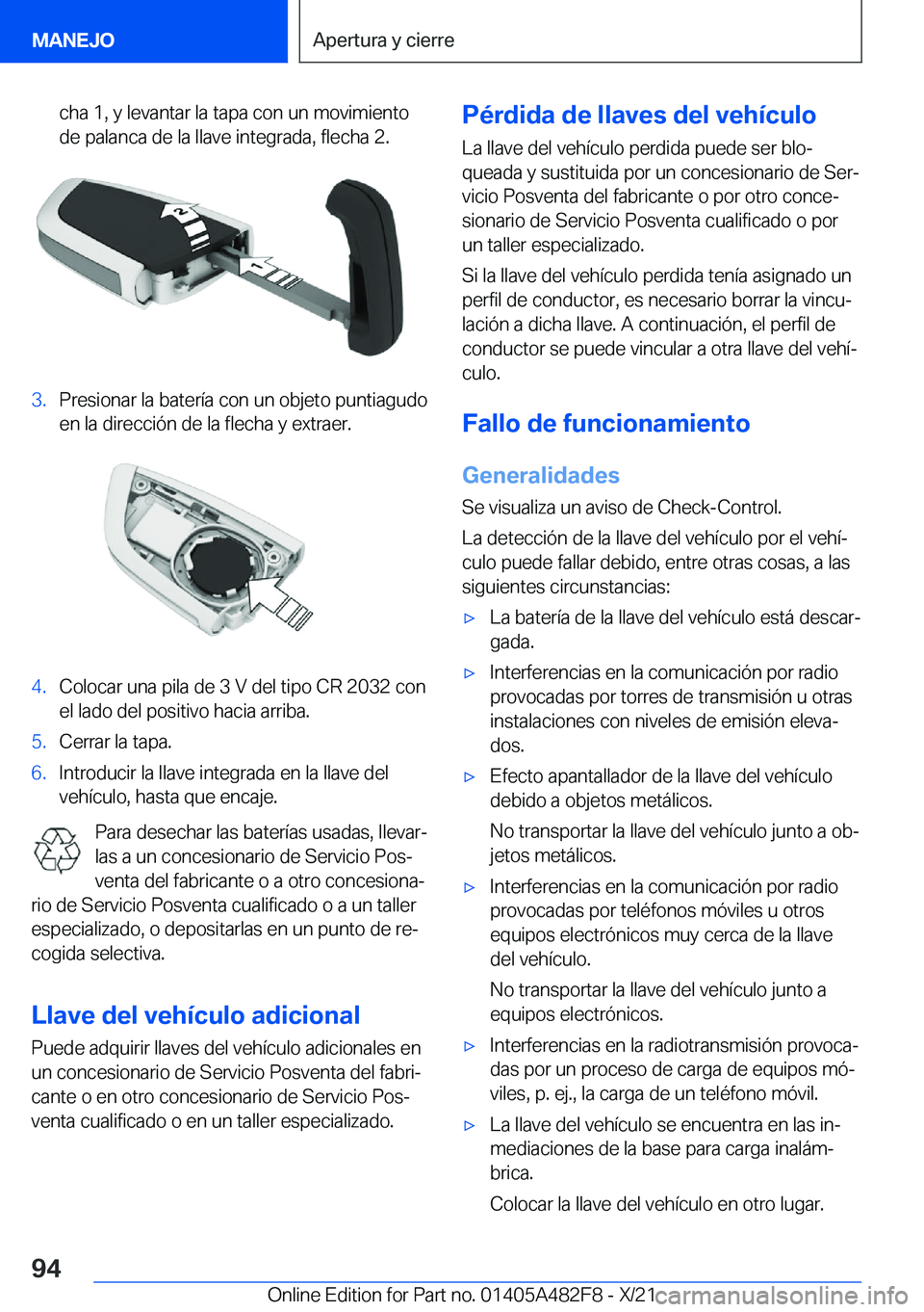 BMW X3 2022  Manuales de Empleo (in Spanish) �c�h�a��1�,��y��l�e�v�a�n�t�a�r��l�a��t�a�p�a��c�o�n��u�n��m�o�v�i�m�i�e�n�t�o�d�e��p�a�l�a�n�c�a��d�e��l�a��l�l�a�v�e��i�n�t�e�g�r�a�d�a�,��f�l�e�c�h�a��2�.�3�.�P�r�e�s�i�o�n�a�r��l�a