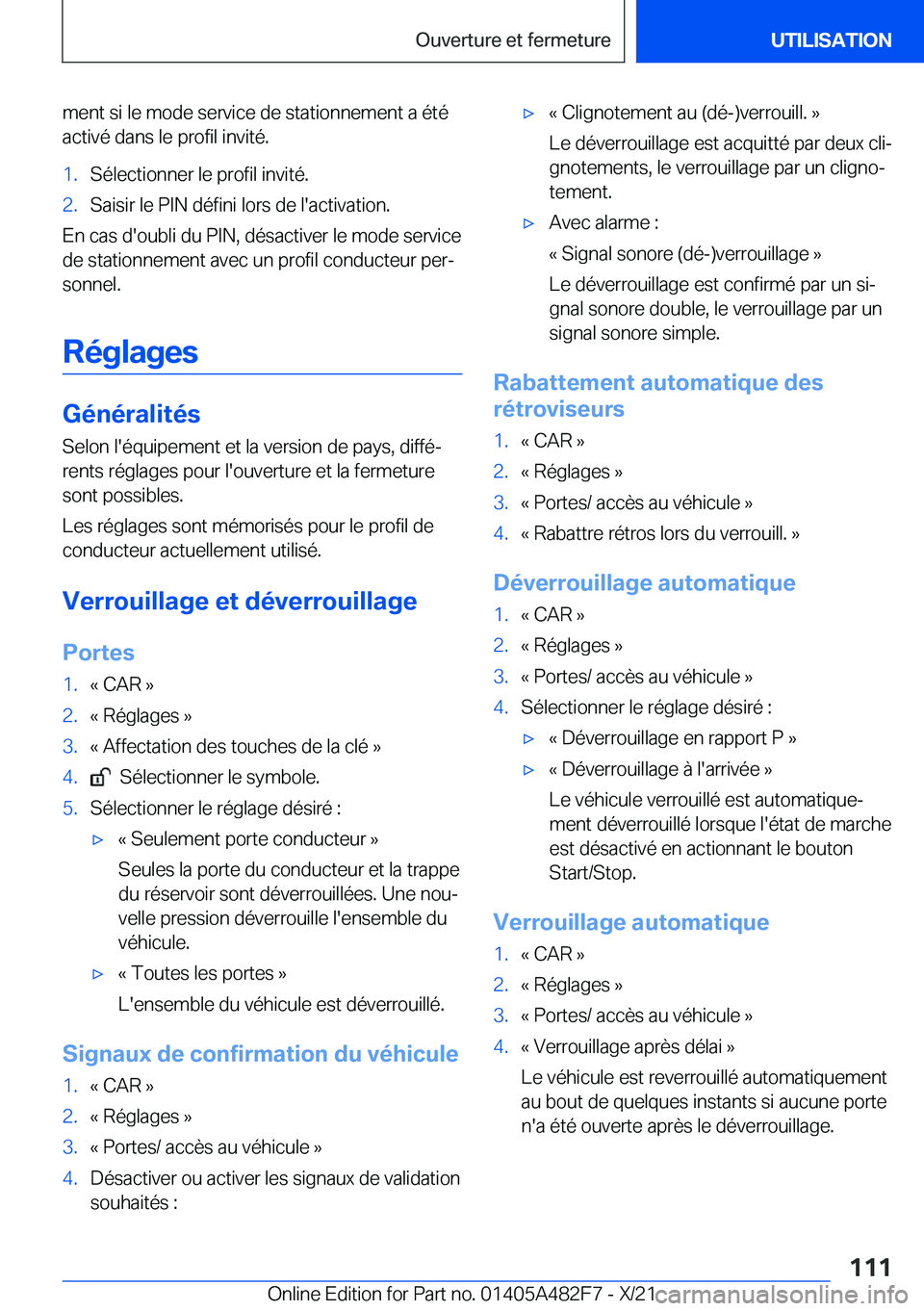 BMW X3 2022  Notices Demploi (in French) �m�e�n�t��s�i��l�e��m�o�d�e��s�e�r�v�i�c�e��d�e��s�t�a�t�i�o�n�n�e�m�e�n�t��a��é�t�é
�a�c�t�i�v�é��d�a�n�s��l�e��p�r�o�f�i�l��i�n�v�i�t�é�.�1�.�S�é�l�e�c�t�i�o�n�n�e�r��l�e��p�r�o�f
