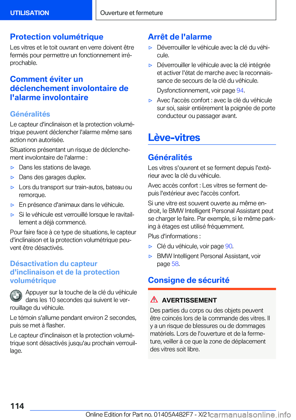 BMW X3 2022  Notices Demploi (in French) �P�r�o�t�e�c�t�i�o�n��v�o�l�u�m�é�t�r�i�q�u�e�L�e�s��v�i�t�r�e�s��e�t��l�e��t�o�i�t��o�u�v�r�a�n�t��e�n��v�e�r�r�e��d�o�i�v�e�n�t��ê�t�r�e
�f�e�r�m�é�s��p�o�u�r��p�e�r�m�e�t�t�r�e��u�n