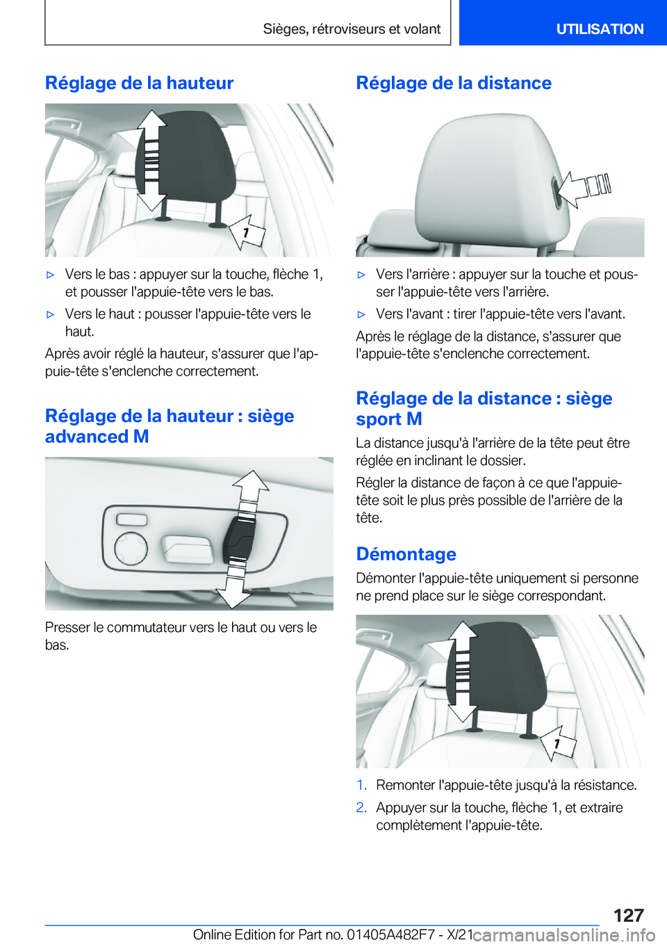 BMW X3 2022  Notices Demploi (in French) �R�é�g�l�a�g�e��d�e��l�a��h�a�u�t�e�u�r'x�V�e�r�s��l�e��b�a�s��:��a�p�p�u�y�e�r��s�u�r��l�a��t�o�u�c�h�e�,��f�l�è�c�h�e��1�,�e�t��p�o�u�s�s�e�r��l�'�a�p�p�u�i�e�-�t�ê�t�e��v�