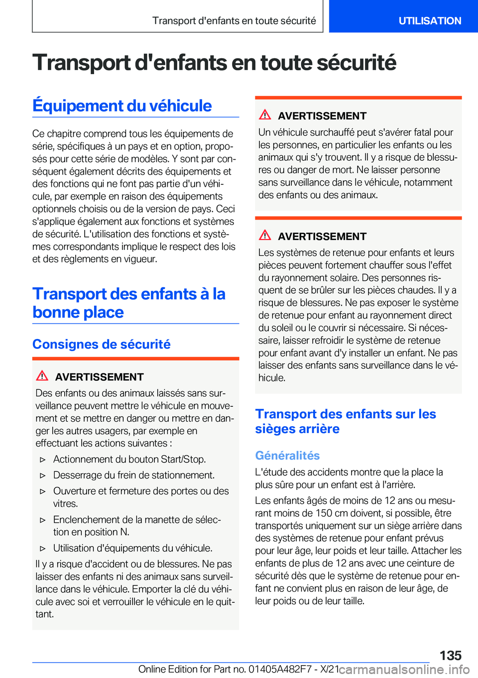 BMW X3 2022  Notices Demploi (in French) �T�r�a�n�s�p�o�r�t��d�'�e�n�f�a�n�t�s��e�n��t�o�u�t�e��s�é�c�u�r�i�t�é�