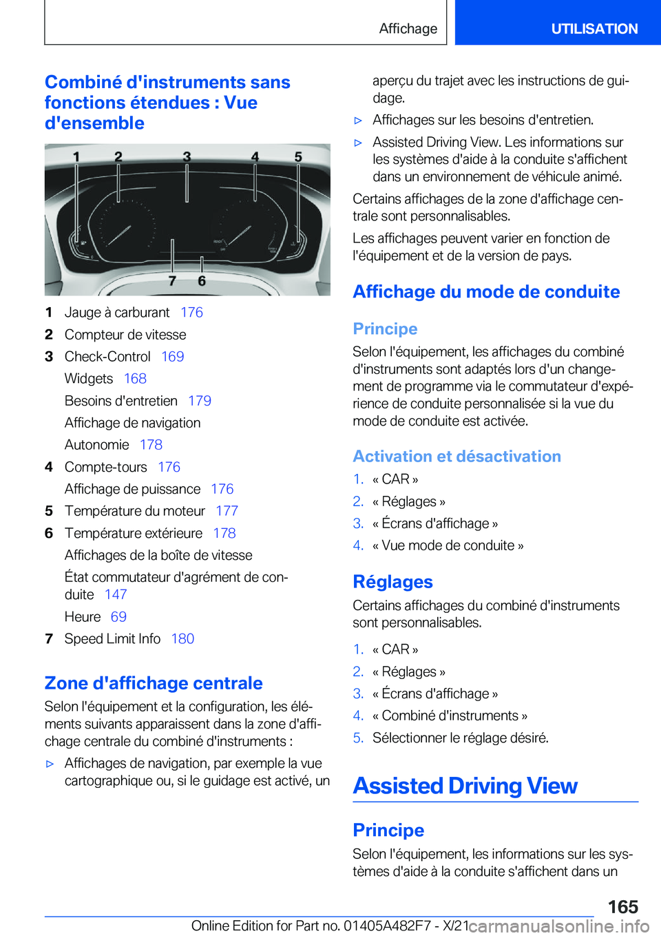 BMW X3 2022  Notices Demploi (in French) �C�o�m�b�i�n�é��d�'�i�n�s�t�r�u�m�e�n�t�s��s�a�n�s
�f�o�n�c�t�i�o�n�s��é�t�e�n�d�u�e�s��:��V�u�e
�d�'�e�n�s�e�m�b�l�e�1�J�a�u�g�e��