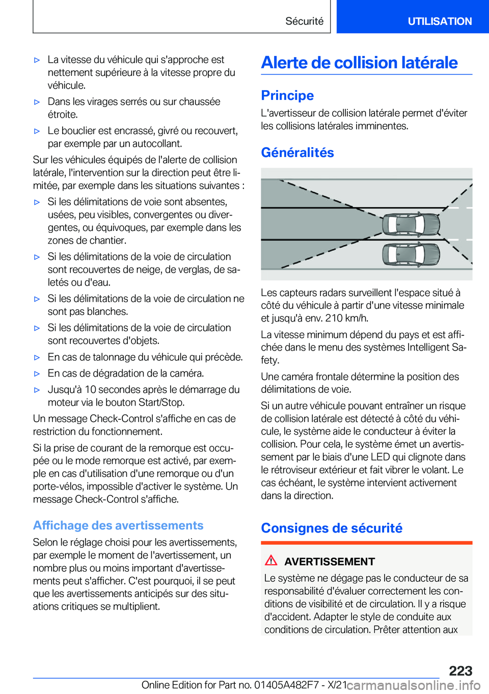 BMW X3 2022  Notices Demploi (in French) 'x�L�a��v�i�t�e�s�s�e��d�u��v�é�h�i�c�u�l�e��q�u�i��s�'�a�p�p�r�o�c�h�e��e�s�t�n�e�t�t�e�m�e�n�t��s�u�p�é�r�i�e�u�r�e��