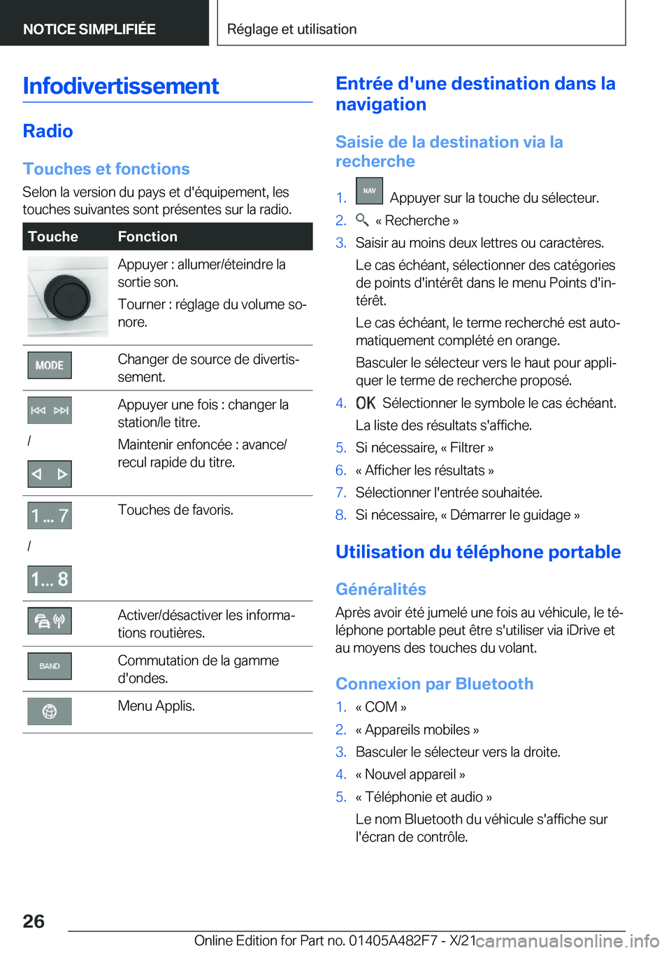 BMW X3 2022  Notices Demploi (in French) �I�n�f�o�d�i�v�e�r�t�i�s�s�e�m�e�n�t
�R�a�d�i�o
�T�o�u�c�h�e�s��e�t��f�o�n�c�t�i�o�n�s �S�e�l�o�n��l�a��v�e�r�s�i�o�n��d�u��p�a�y�s��e�t��d�'�é�q�u�i�p�e�m�e�n�t�,��l�e�s
�t�o�u�c�h�e�s�