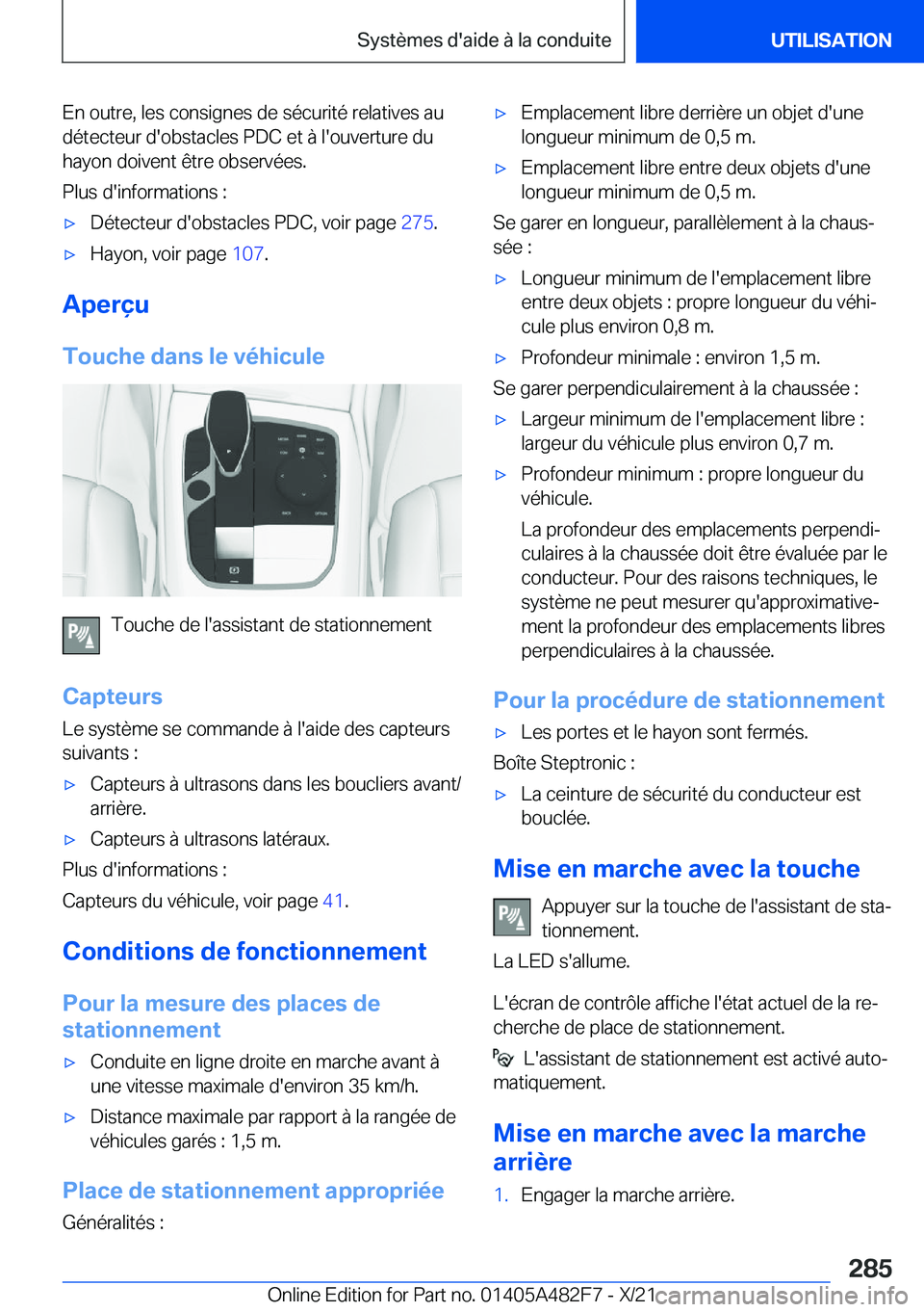 BMW X3 2022  Notices Demploi (in French) �E�n��o�u�t�r�e�,��l�e�s��c�o�n�s�i�g�n�e�s��d�e��s�é�c�u�r�i�t�é��r�e�l�a�t�i�v�e�s��a�u
�d�é�t�e�c�t�e�u�r��d�'�o�b�s�t�a�c�l�e�s��P�D�C��e�t��