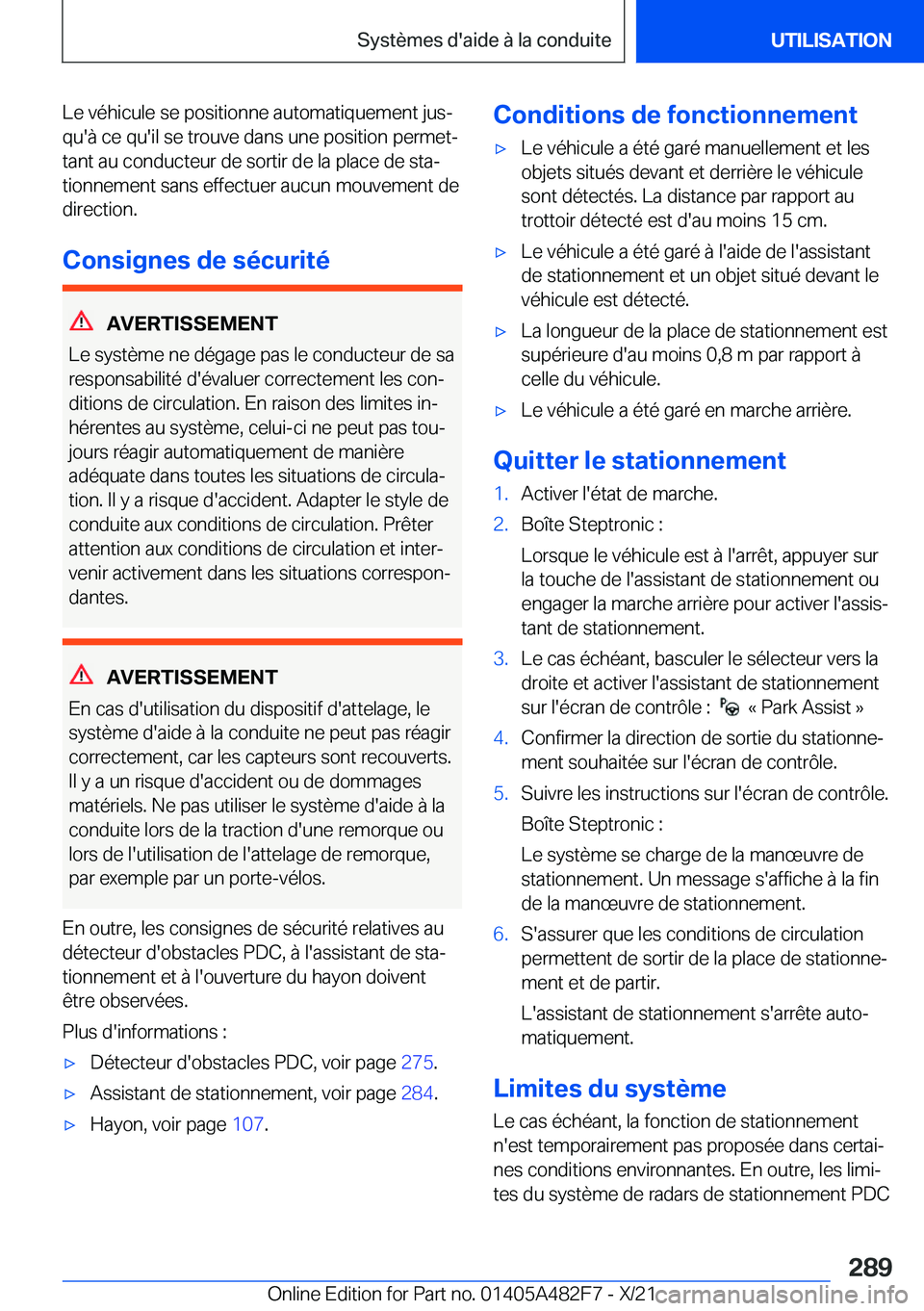BMW X3 2022  Notices Demploi (in French) �L�e��v�é�h�i�c�u�l�e��s�e��p�o�s�i�t�i�o�n�n�e��a�u�t�o�m�a�t�i�q�u�e�m�e�n�t��j�u�sj�q�u�'�