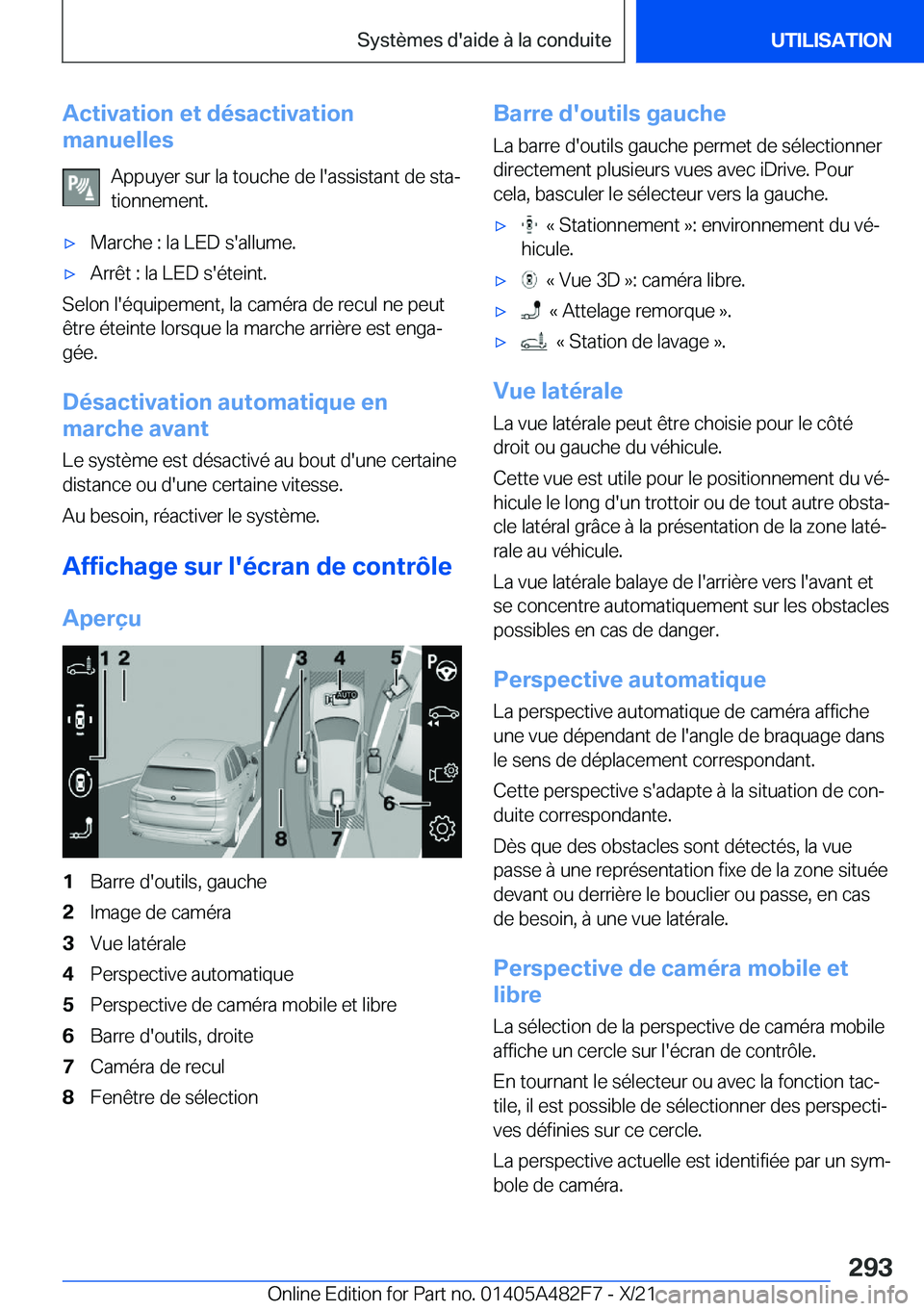 BMW X3 2022  Notices Demploi (in French) �A�c�t�i�v�a�t�i�o�n��e�t��d�é�s�a�c�t�i�v�a�t�i�o�n
�m�a�n�u�e�l�l�e�s
�A�p�p�u�y�e�r��s�u�r��l�a��t�o�u�c�h�e��d�e��l�'�a�s�s�i�s�t�a�n�t��d�e��s�t�aj�t�i�o�n�n�e�m�e�n�t�.'x�M�a�