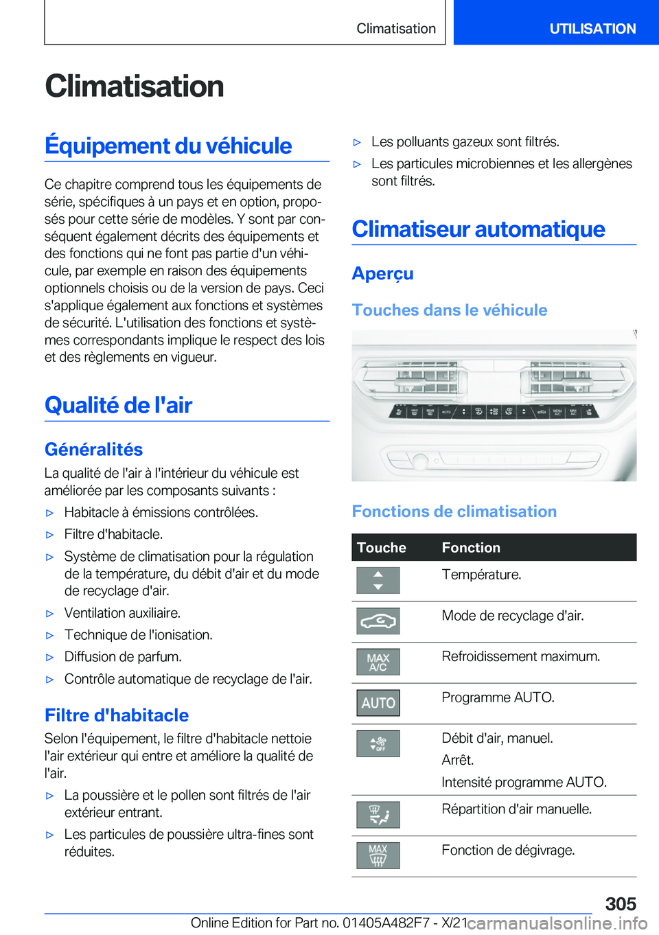 BMW X3 2022  Notices Demploi (in French) �C�l�i�m�a�t�i�s�a�t�i�o�n�