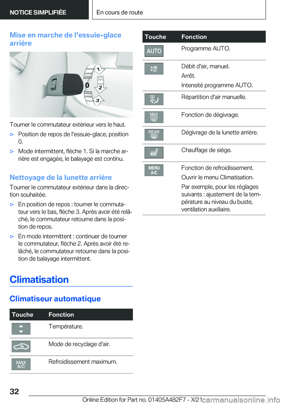 BMW X3 2022  Notices Demploi (in French) �M�i�s�e��e�n��m�a�r�c�h�e��d�e��l�'�e�s�s�u�i�e�-�g�l�a�c�e
�a�r�r�i�è�r�e
�T�o�u�r�n�e�r��l�e��c�o�m�m�u�t�a�t�e�u�r��e�x�t�é�r�i�e�u�r��v�e�r�s��l�e��h�a�u�t�.
'x�P�o�s�i�t�i�o�