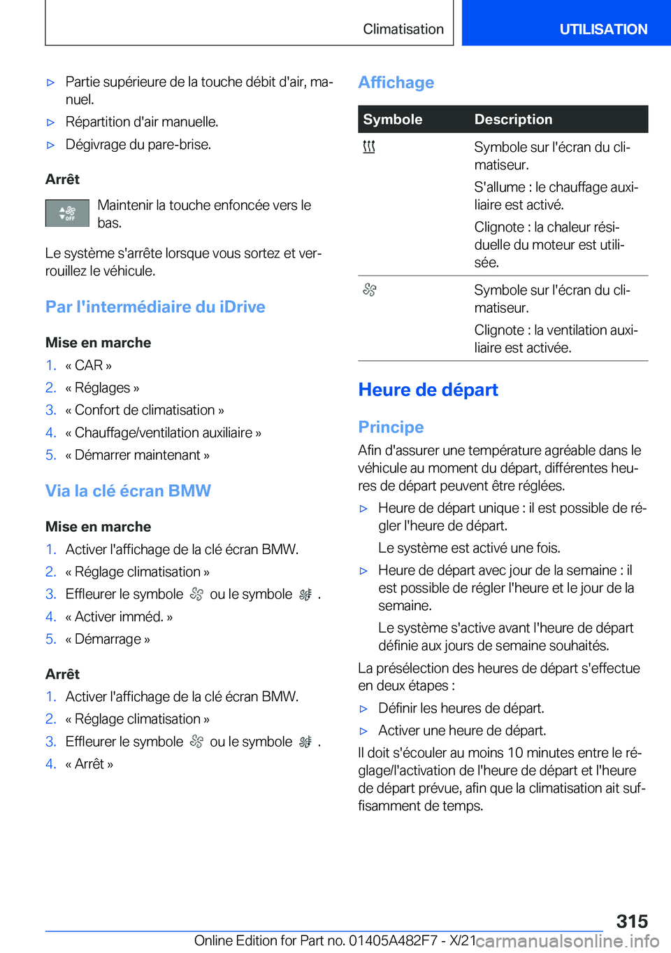BMW X3 2022  Notices Demploi (in French) 'x�P�a�r�t�i�e��s�u�p�é�r�i�e�u�r�e��d�e��l�a��t�o�u�c�h�e��d�é�b�i�t��d�'�a�i�r�,��m�aj
�n�u�e�l�.'x�R�é�p�a�r�t�i�t�i�o�n��d�'�a�i�r��m�a�n�u�e�l�l�e�.'x�D�é�g�i�v�
