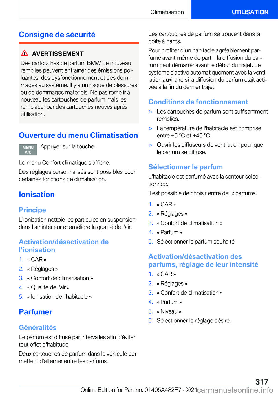 BMW X3 2022  Notices Demploi (in French) �C�o�n�s�i�g�n�e��d�e��s�é�c�u�r�i�t�é
�A�V�E�R�T�I�S�S�E�M�E�N�T
�D�e�s��c�a�r�t�o�u�c�h�e�s��d�e��p�a�r�f�u�m��B�M�W��d�e��n�o�u�v�e�a�u
�r�e�m�p�l�i�e�s��p�e�u�v�e�n�t��e�n�t�r�a�