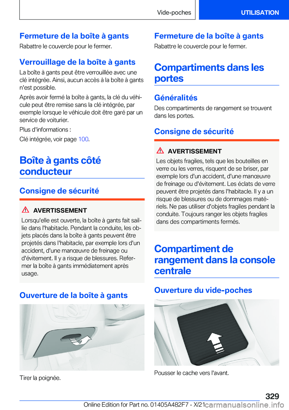 BMW X3 2022  Notices Demploi (in French) �F�e�r�m�e�t�u�r�e��d�e��l�a��b�o�