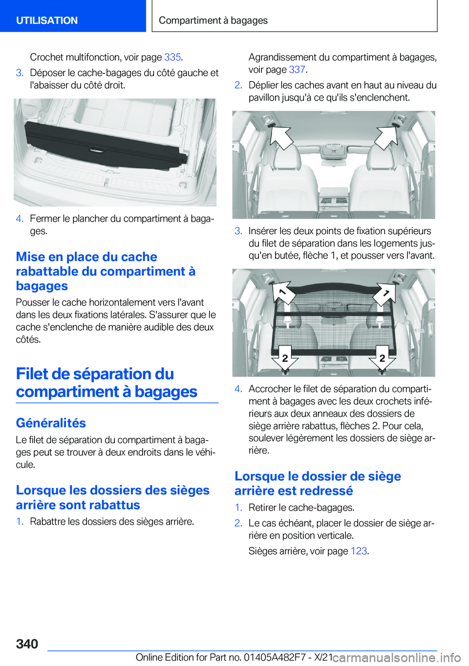 BMW X3 2022  Notices Demploi (in French) �C�r�o�c�h�e�t��m�u�l�t�i�f�o�n�c�t�i�o�n�,��v�o�i�r��p�a�g�e��3�3�5�.�3�.�D�é�p�o�s�e�r��l�e��c�a�c�h�e�-�b�a�g�a�g�e�s��d�u��c�