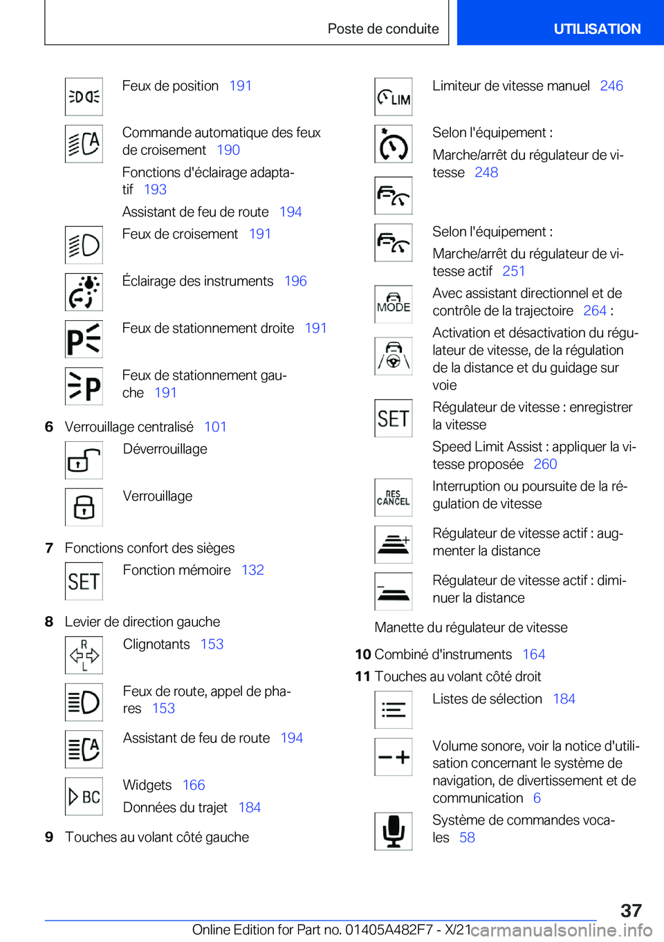 BMW X3 2022  Notices Demploi (in French) �F�e�u�x��d�e��p�o�s�i�t�i�o�n\_�1�9�1�C�o�m�m�a�n�d�e��a�u�t�o�m�a�t�i�q�u�e��d�e�s��f�e�u�x
�d�e��c�r�o�i�s�e�m�e�n�t\_ �1�9�0
�F�o�n�c�t�i�o�n�s��d�'�é�c�l�a�i�r�a�g�e��a�d�a�p�t�a