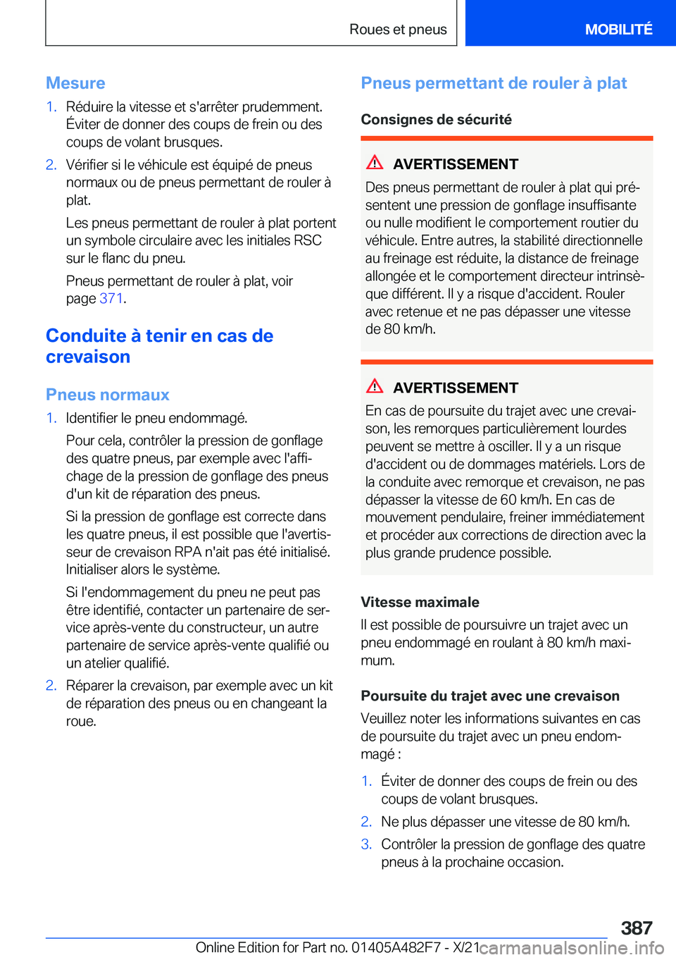 BMW X3 2022  Notices Demploi (in French) �M�e�s�u�r�e�1�.�R�é�d�u�i�r�e��l�a��v�i�t�e�s�s�e��e�t��s�'�a�r�r�ê�t�e�r��p�r�u�d�e�m�m�e�n�t�.�É�v�i�t�e�r��d�e��d�o�n�n�e�r��d�e�s��c�o�u�p�s��d�e��f�r�e�i�n��o�u��d�e�s�c�o�u�