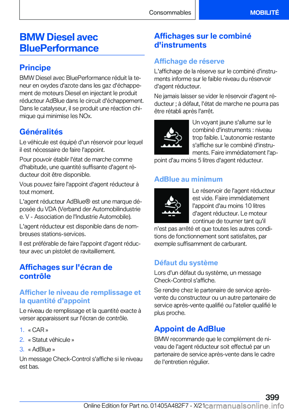BMW X3 2022  Notices Demploi (in French) �B�M�W��D�i�e�s�e�l��a�v�e�c�B�l�u�e�P�e�r�f�o�r�m�a�n�c�e
�P�r�i�n�c�i�p�e �B�M�W��D�i�e�s�e�l��a�v�e�c��B�l�u�e�P�e�r�f�o�r�m�a�n�c�e��r�é�d�u�i�t��l�a��t�ej�n�e�u�r��e�n��o�x�y�d�e�s��