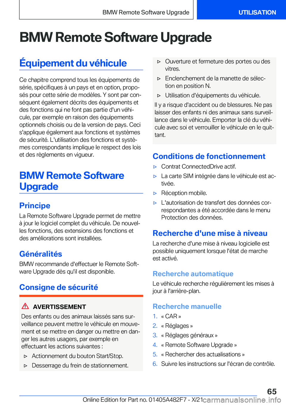 BMW X3 2022  Notices Demploi (in French) �B�M�W��R�e�m�o�t�e��S�o�f�t�w�a�r�e��U�p�g�r�a�d�e�