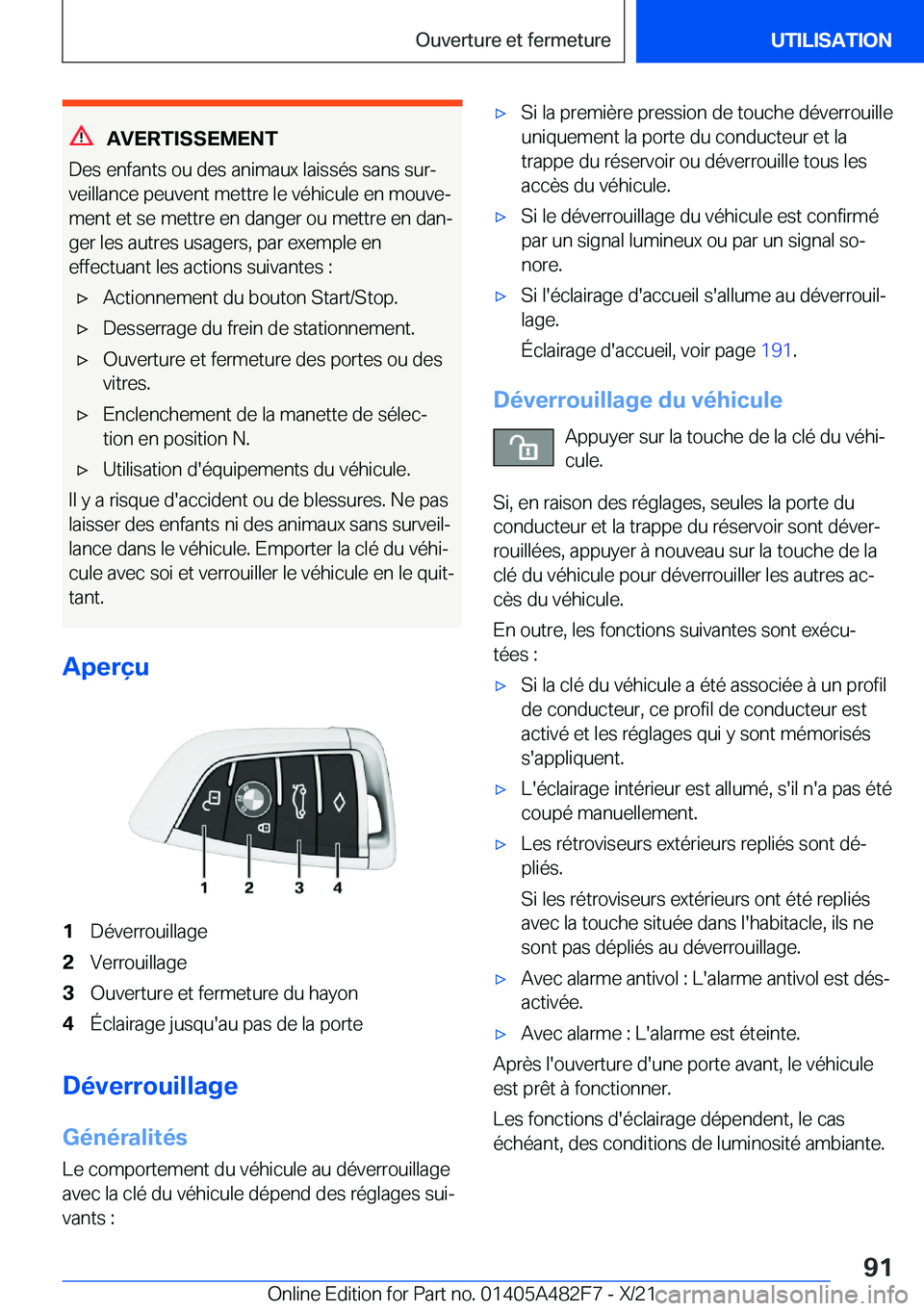 BMW X3 2022  Notices Demploi (in French) �A�V�E�R�T�I�S�S�E�M�E�N�T
�D�e�s��e�n�f�a�n�t�s��o�u��d�e�s��a�n�i�m�a�u�x��l�a�i�s�s�é�s��s�a�n�s��s�u�rj
�v�e�i�l�l�a�n�c�e��p�e�u�v�e�n�t��m�e�t�t�r�e��l�e��v�é�h�i�c�u�l�e��e�n��m