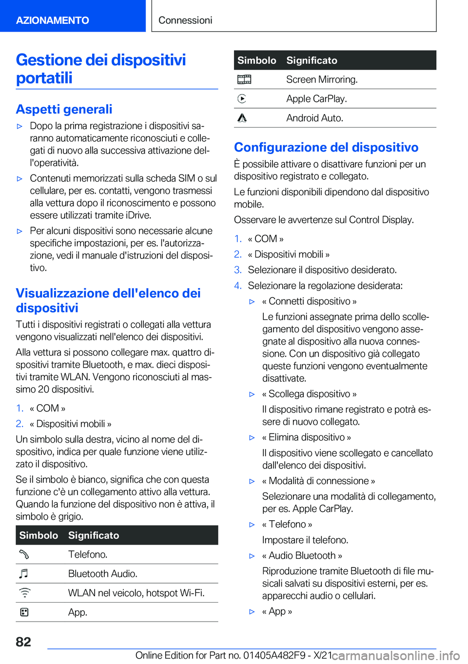 BMW X3 2022  Libretti Di Uso E manutenzione (in Italian) �G�e�s�t�i�o�n�e��d�e�i��d�i�s�p�o�s�i�t�i�v�i�p�o�r�t�a�t�i�l�i
�A�s�p�e�t�t�i��g�e�n�e�r�a�l�i
'x�D�o�p�o��l�a��p�r�i�m�a��r�e�g�i�s�t�r�a�z�i�o�n�e��i��d�i�s�p�o�s�i�t�i�v�i��s�aª
�r