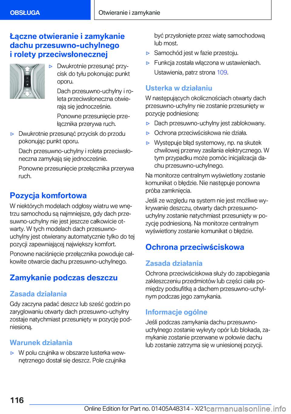 BMW X3 2022  Instrukcja obsługi (in Polish) �Ł�ą�c�z�n�e��o�t�w�i�e�r�a�n�i�e��i��z�a�m�y�k�a�n�i�e
�d�a�c�h�u��p�r�z�e�s�u�w�n�o�-�u�c�h�y�l�n�e�g�o
�i��r�o�l�e�t�y��p�r�z�e�c�i�w�s�ł�o�n�e�c�z�n�e�j'x�D�w�u�k�r�o�t�n�i�e��p�r�z�