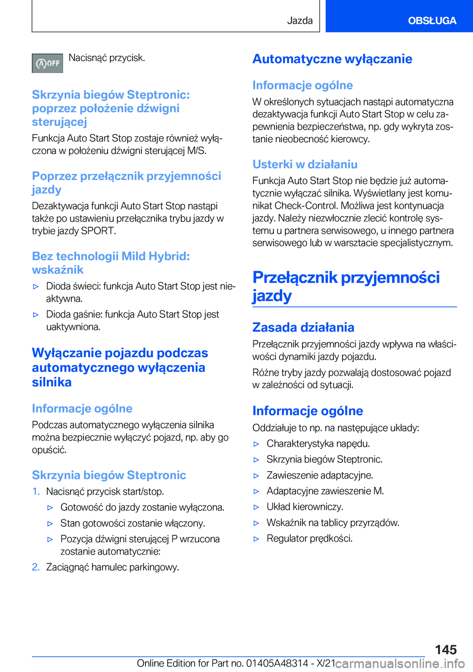 BMW X3 2022  Instrukcja obsługi (in Polish) �N�a�c�i�s�n�