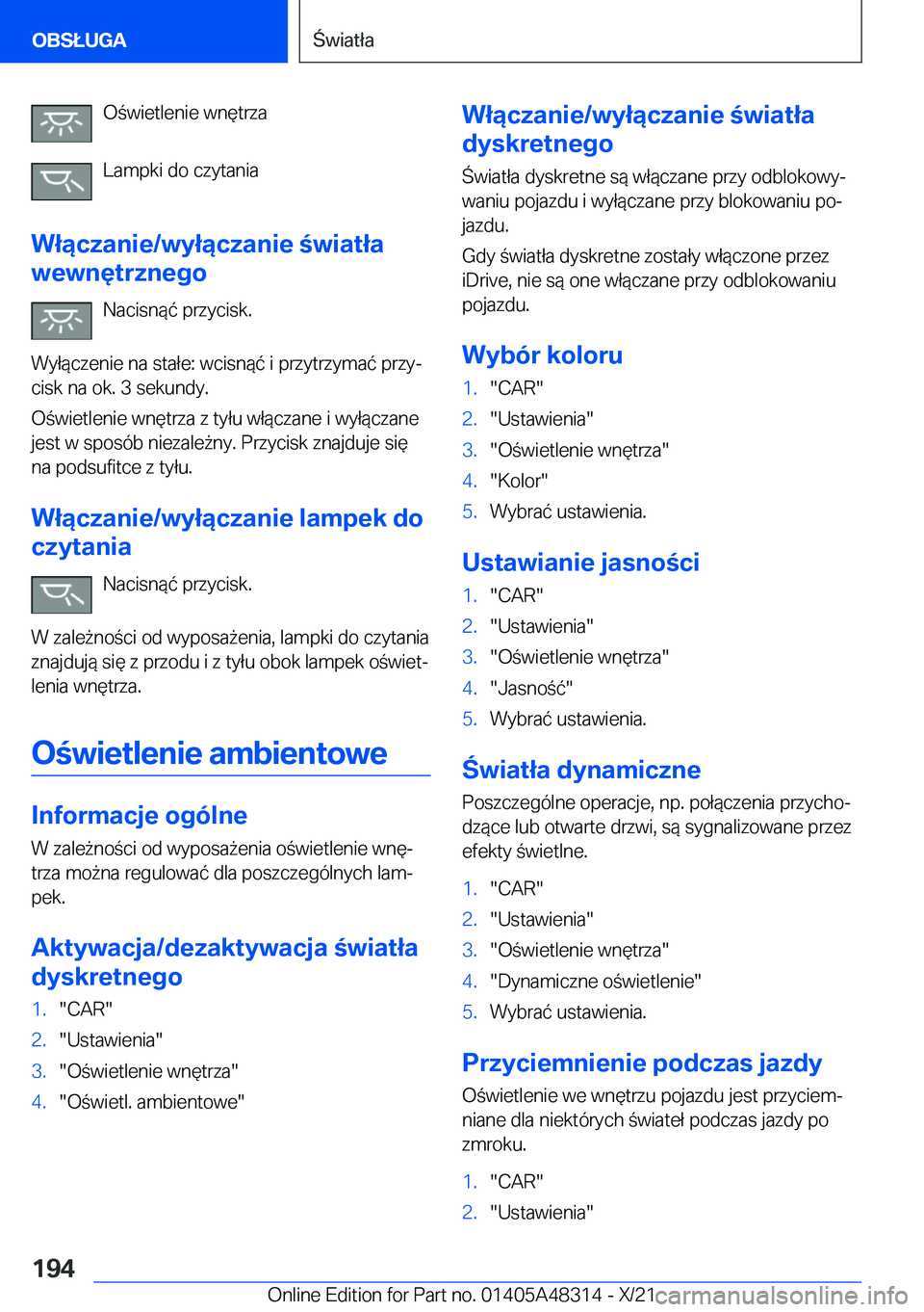 BMW X3 2022  Instrukcja obsługi (in Polish) �O�w�i�e�t�l�e�n�i�e��w�n�