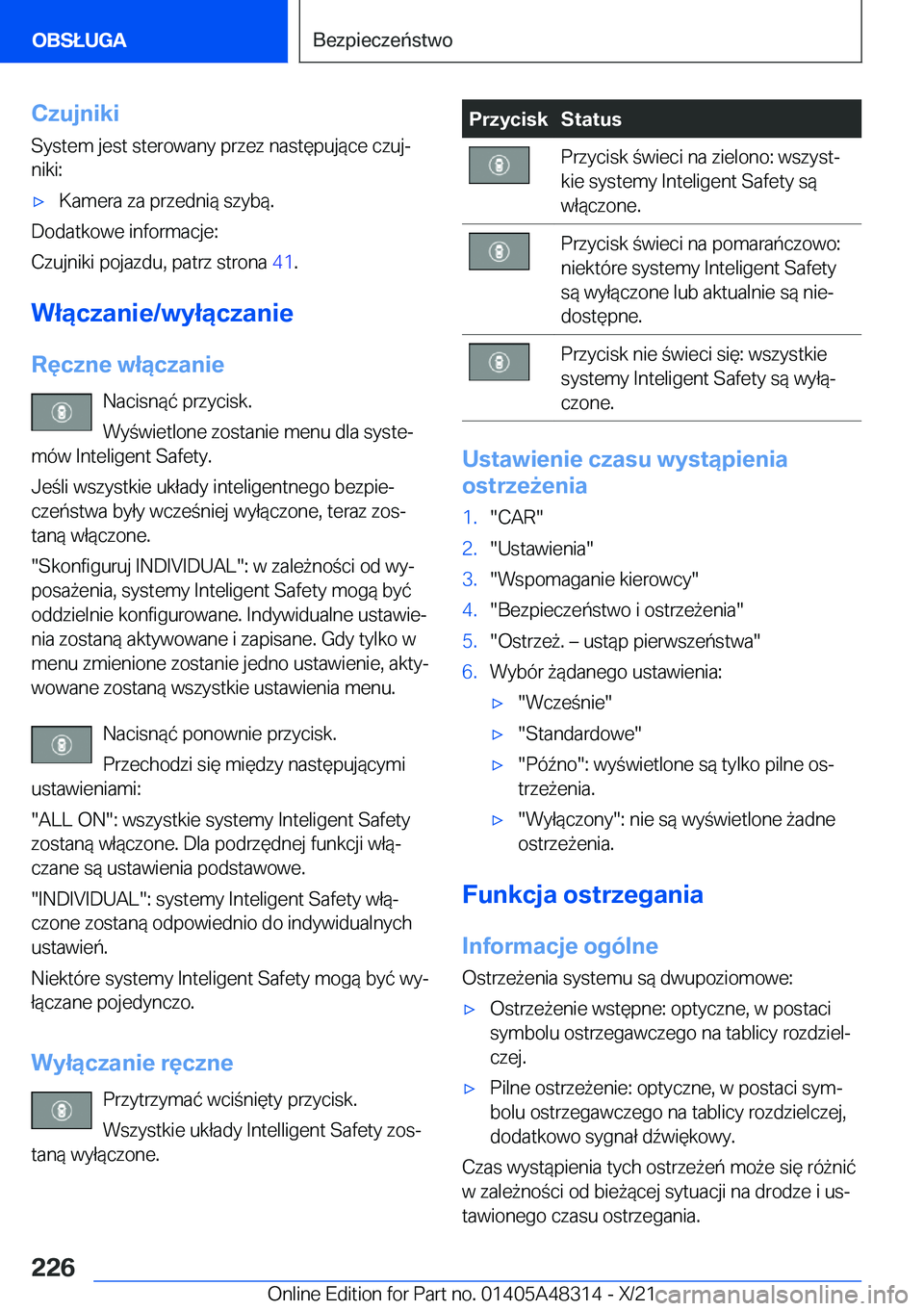 BMW X3 2022  Instrukcja obsługi (in Polish) �C�z�u�j�n�i�k�i
�S�y�s�t�e�m��j�e�s�t��s�t�e�r�o�w�a�n�y��p�r�z�e�z��n�a�s�t�