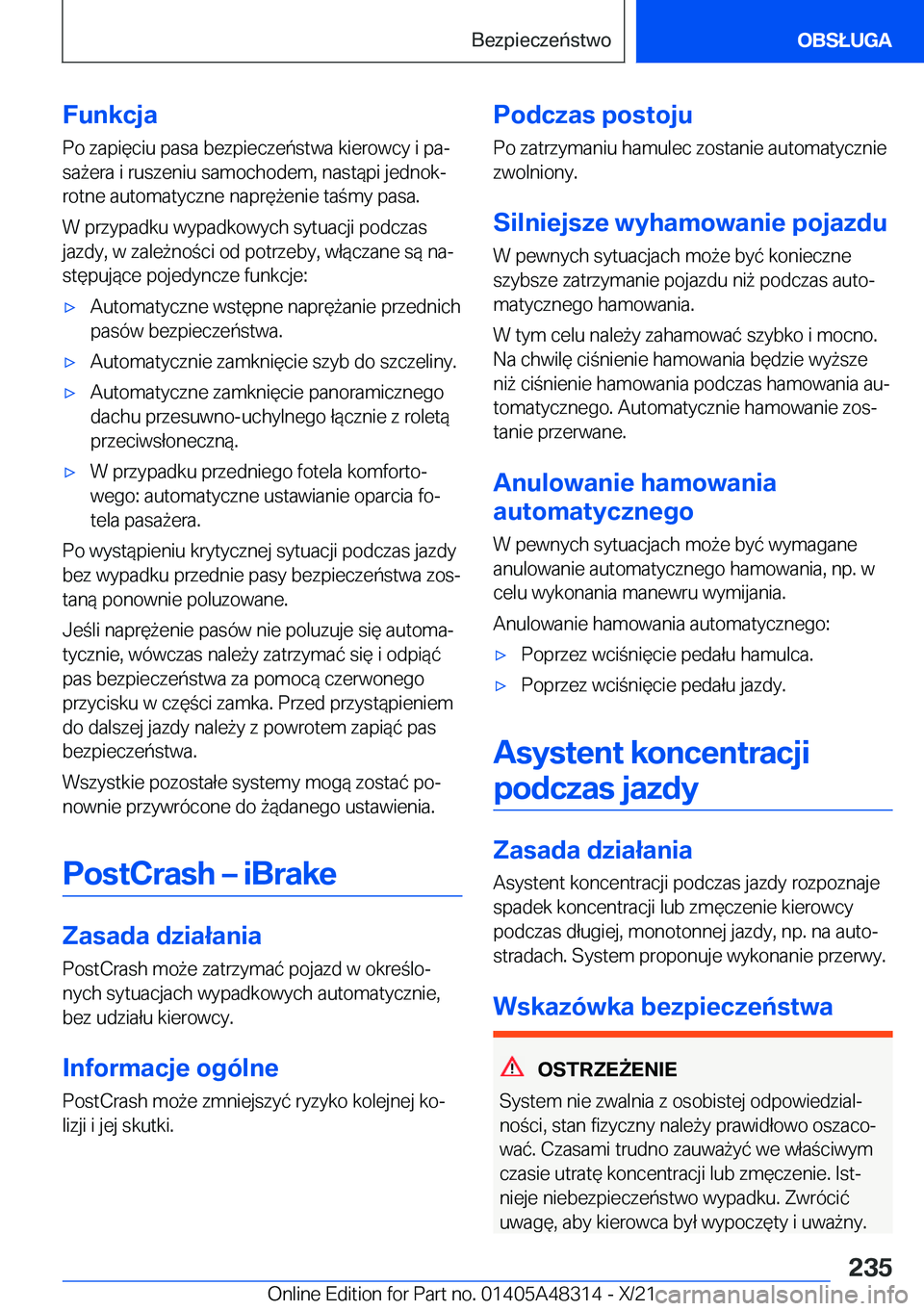 BMW X3 2022  Instrukcja obsługi (in Polish) �F�u�n�k�c�j�a�P�o��z�a�p�i�