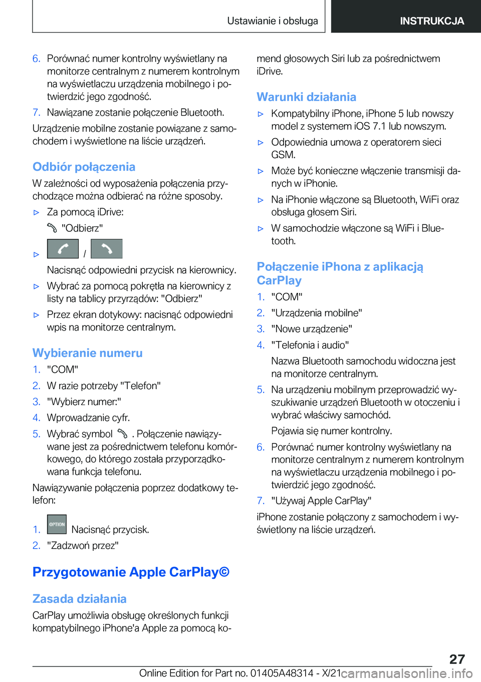BMW X3 2022  Instrukcja obsługi (in Polish) �6�.�P�o�r�