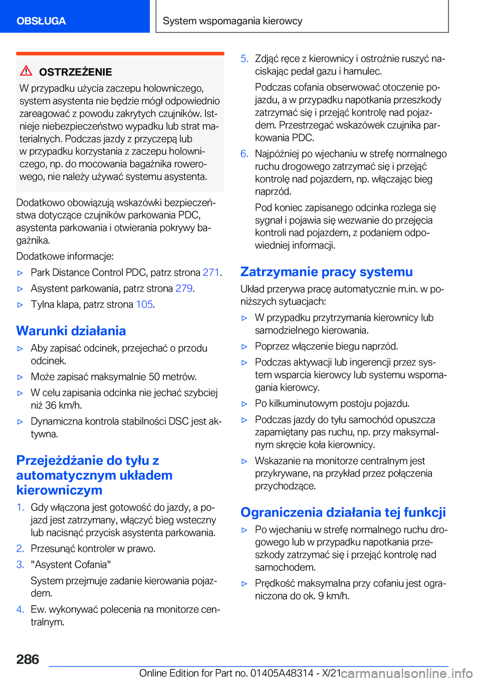 BMW X3 2022  Instrukcja obsługi (in Polish) �O�S�T�R�Z�E8�E�N�I�E
�W��p�r�z�y�p�a�d�k�u��u9�y�c�i�a��z�a�c�z�e�p�u��h�o�l�o�w�n�i�c�z�e�g�o�,
�s�y�s�t�e�m��a�s�y�s�t�e�n�t�a��n�i�e��b�