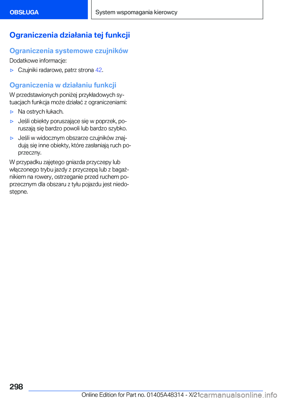 BMW X3 2022  Instrukcja obsługi (in Polish) �O�g�r�a�n�i�c�z�e�n�i�a��d�z�i�a�ł�a�n�i�a��t�e�j��f�u�n�k�c�j�i�O�g�r�a�n�i�c�z�e�n�i�a��s�y�s�t�e�m�o�w�e��c�z�u�j�n�i�k�