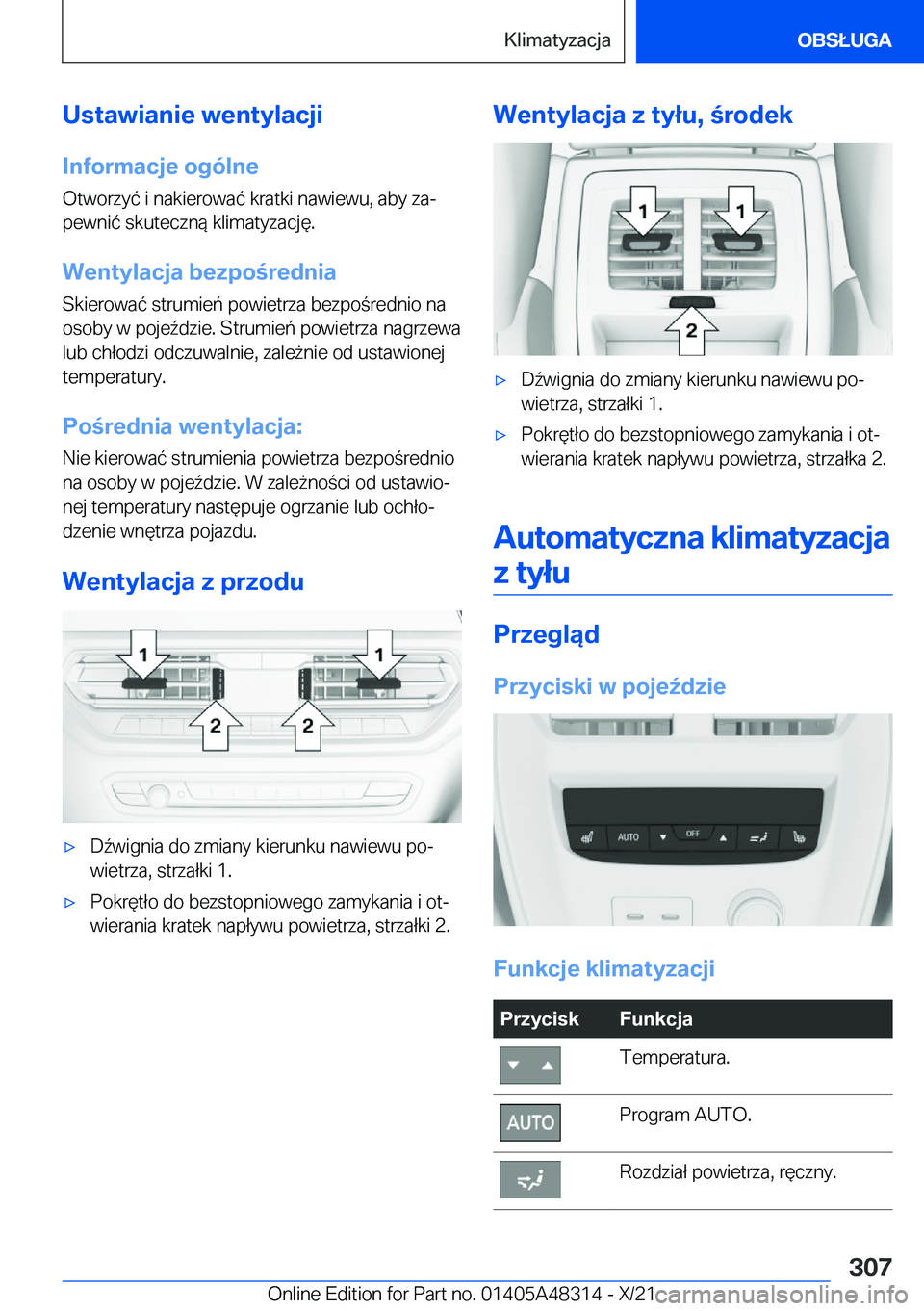 BMW X3 2022  Instrukcja obsługi (in Polish) �U�s�t�a�w�i�a�n�i�e��w�e�n�t�y�l�a�c�j�i
�I�n�f�o�r�m�a�c�j�e��o�g�