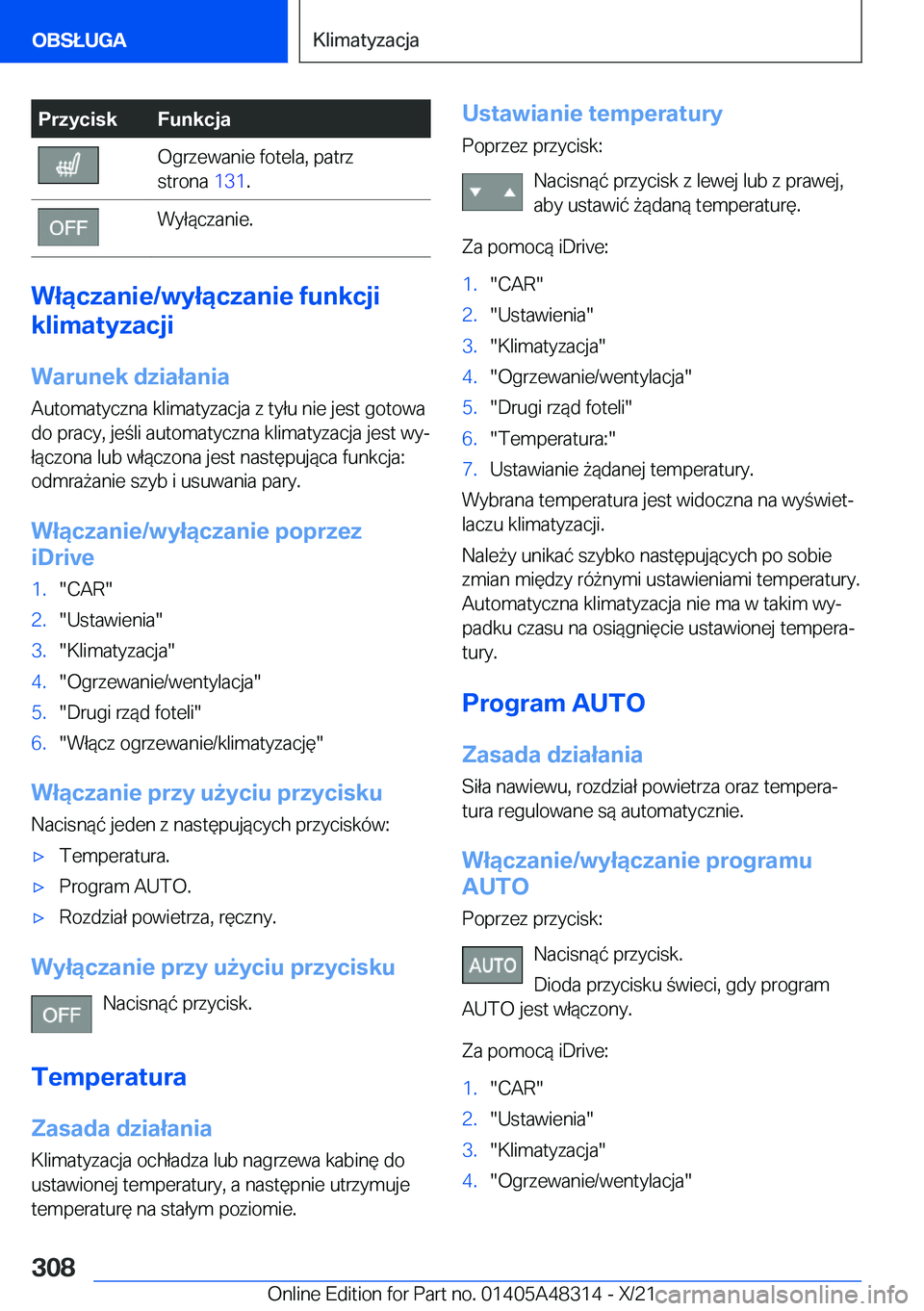 BMW X3 2022  Instrukcja obsługi (in Polish) �P�r�z�y�c�i�s�k�F�u�n�k�c�j�a�O�g�r�z�e�w�a�n�i�e��f�o�t�e�l�a�,��p�a�t�r�z
�s�t�r�o�n�a� �1�3�1�.�W�y�ł�