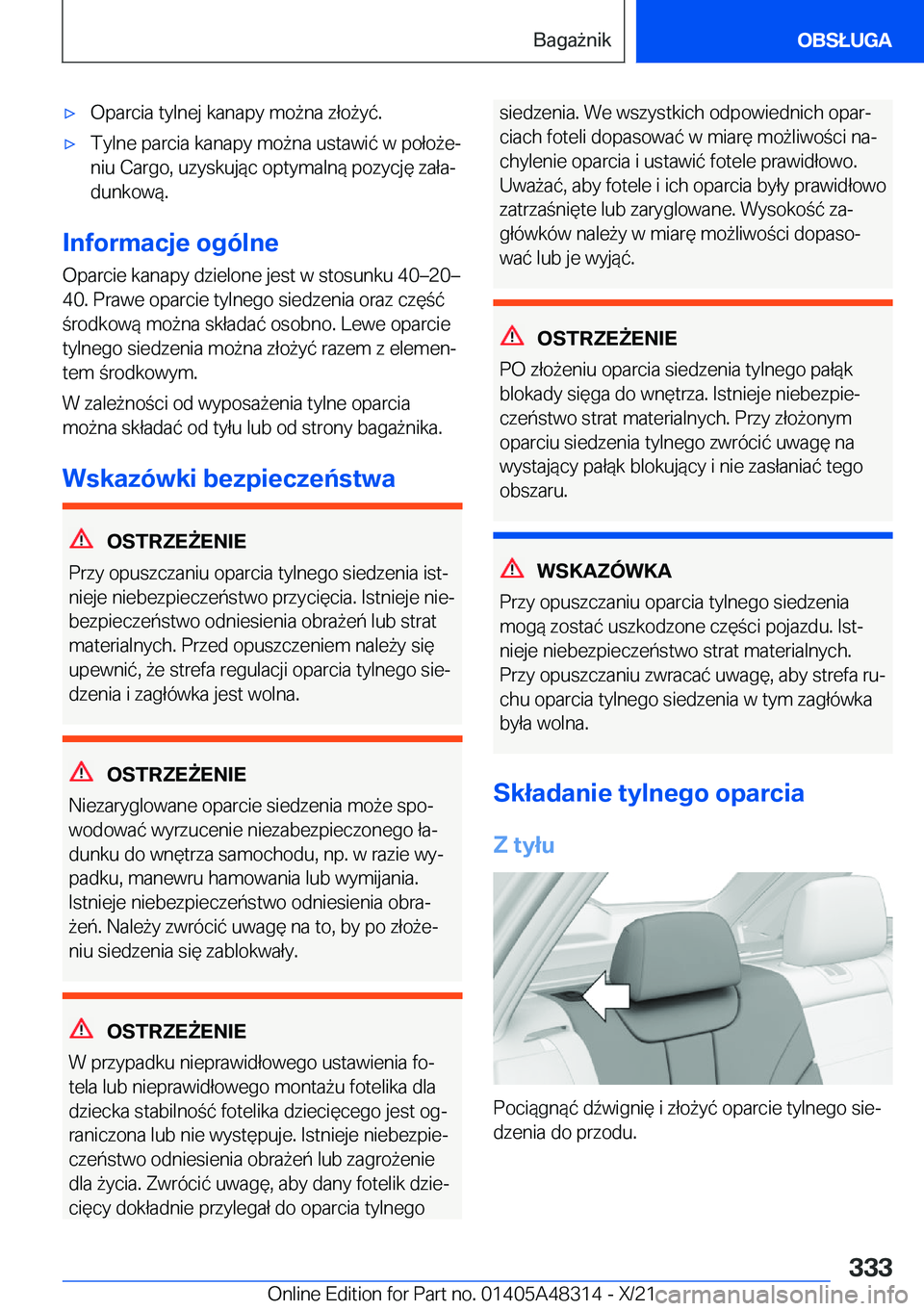 BMW X3 2022  Instrukcja obsługi (in Polish) 'x�O�p�a�r�c�i�a��t�y�l�n�e�j��k�a�n�a�p�y��m�o9�n�a��z�ł�o9�y�