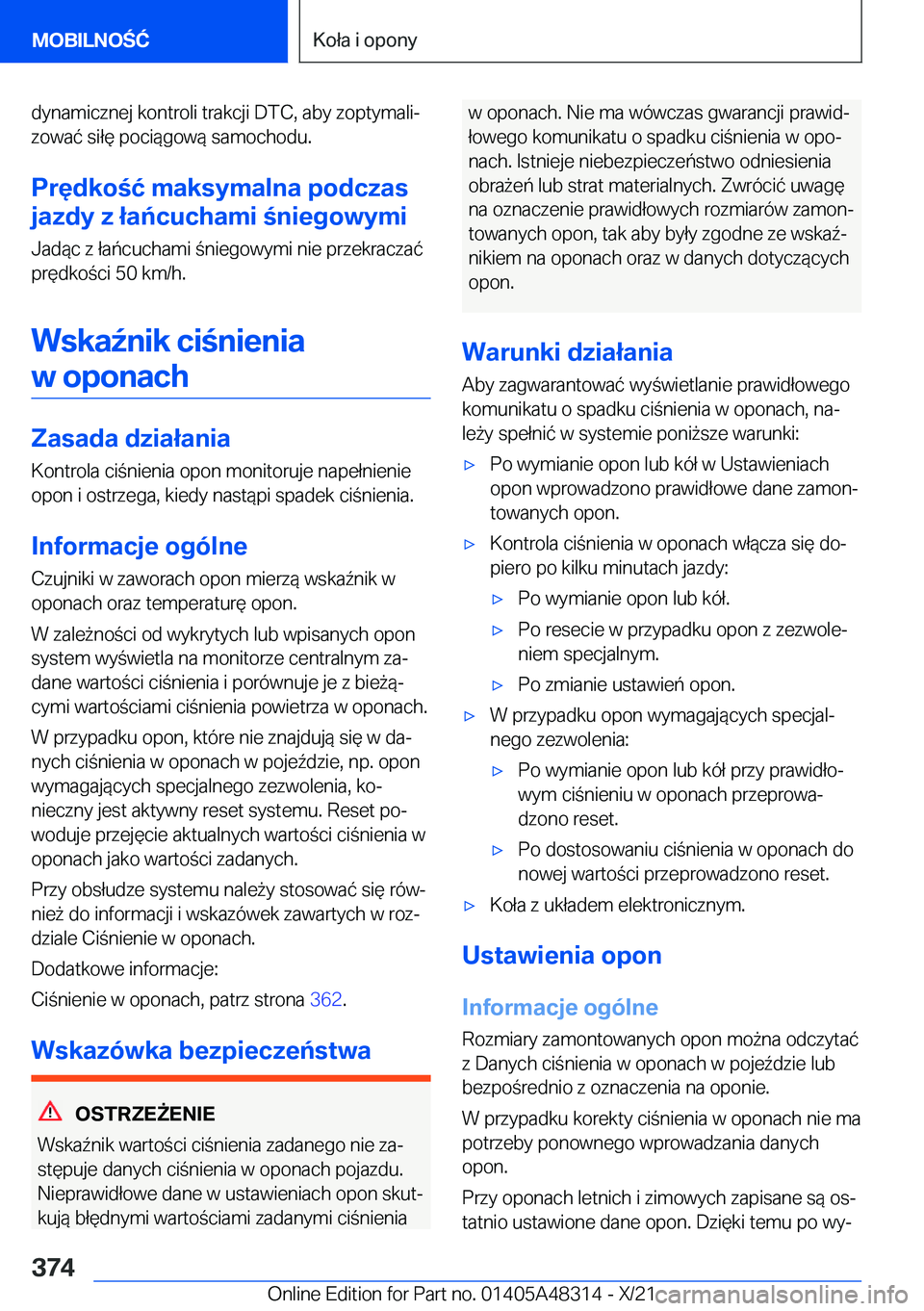 BMW X3 2022  Instrukcja obsługi (in Polish) �d�y�n�a�m�i�c�z�n�e�j��k�o�n�t�r�o�l�i��t�r�a�k�c�j�i��D�T�C�,��a�b�y��z�o�p�t�y�m�a�l�ij
�z�o�w�a�