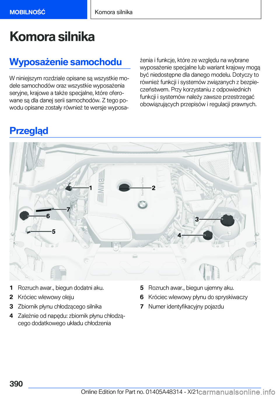BMW X3 2022  Instrukcja obsługi (in Polish) �K�o�m�o�r�a��s�i�l�n�i�k�a�W�y�p�o�s�a9�e�n�i�e��s�a�m�o�c�h�o�d�u
�W��n�i�n�i�e�j�s�z�y�m��r�o�z�d�z�i�a�l�e��o�p�i�s�a�n�e��s�